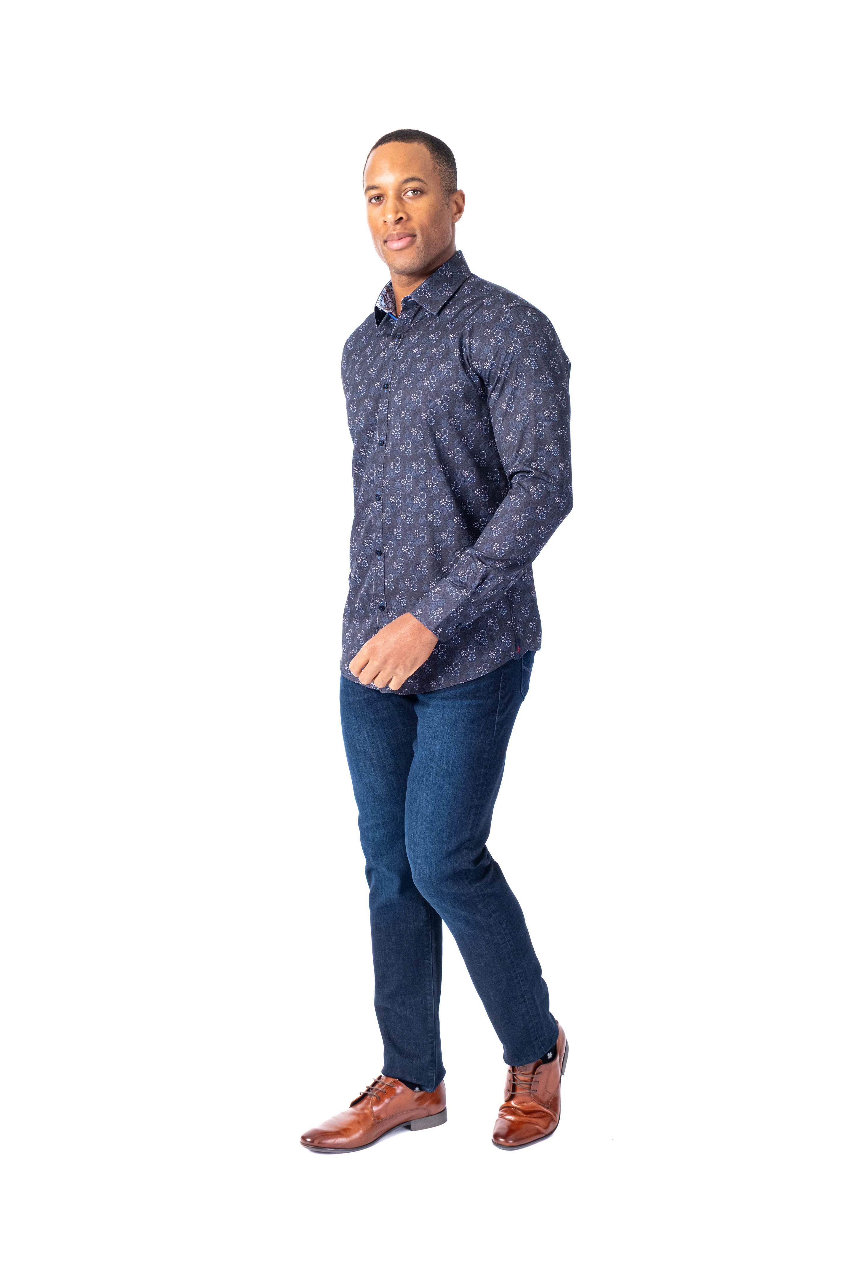 Circle Floral Print "Artery" Shirt - Navy - Image 2
