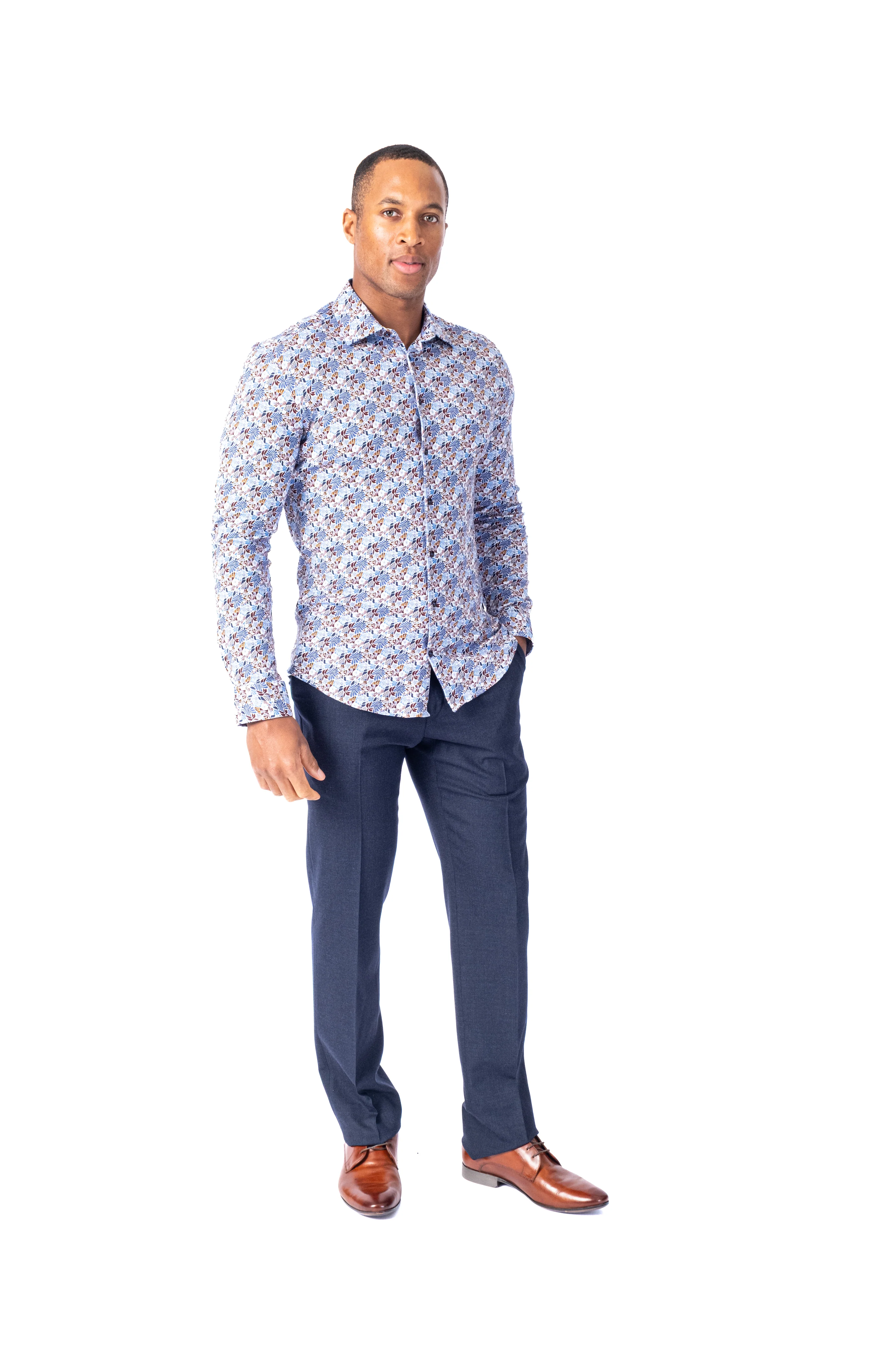 Cotton/Stretch Floral Print Sport Shirt - Multi - Image 3