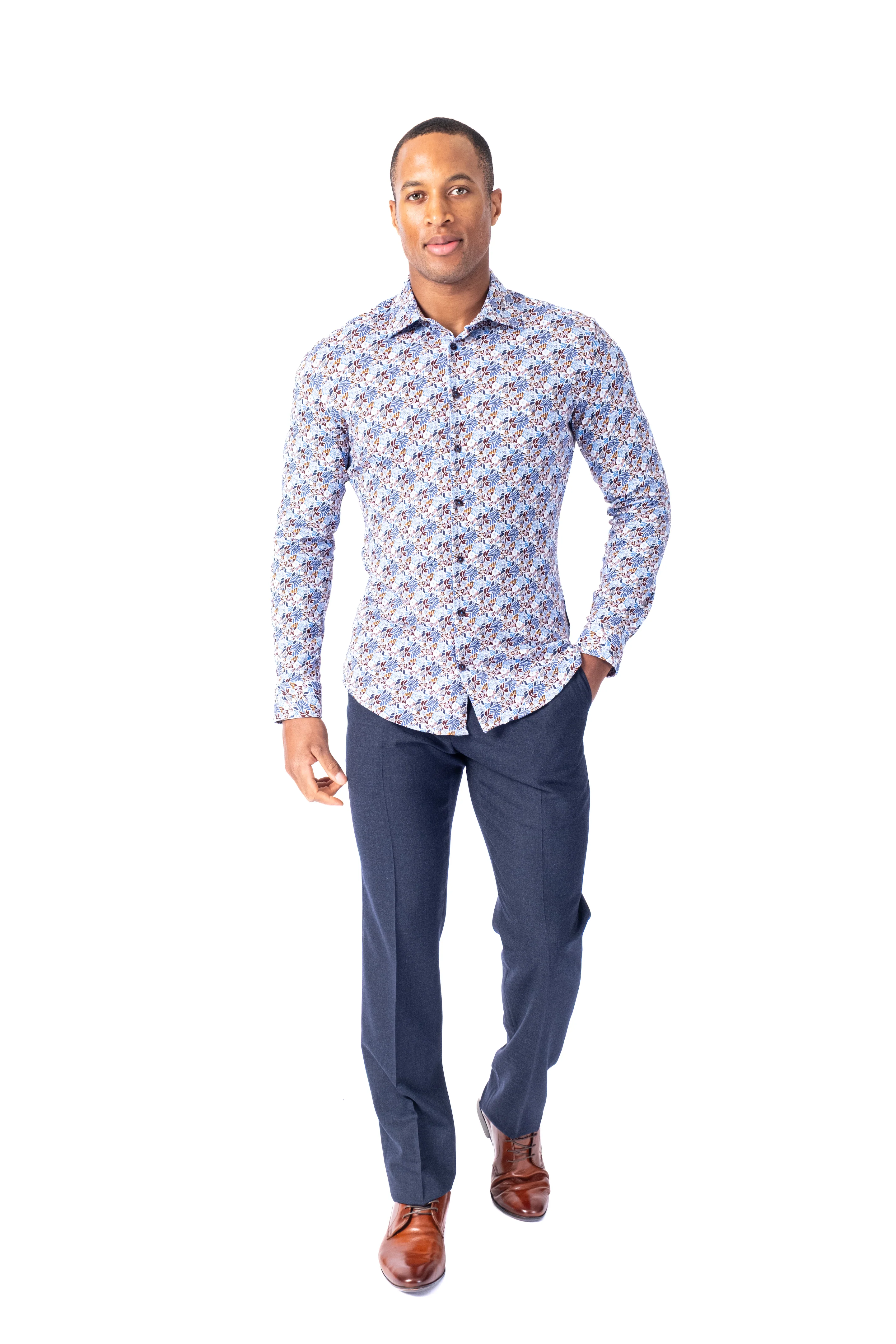 Cotton/Stretch Floral Print Sport Shirt - Multi - Image 4