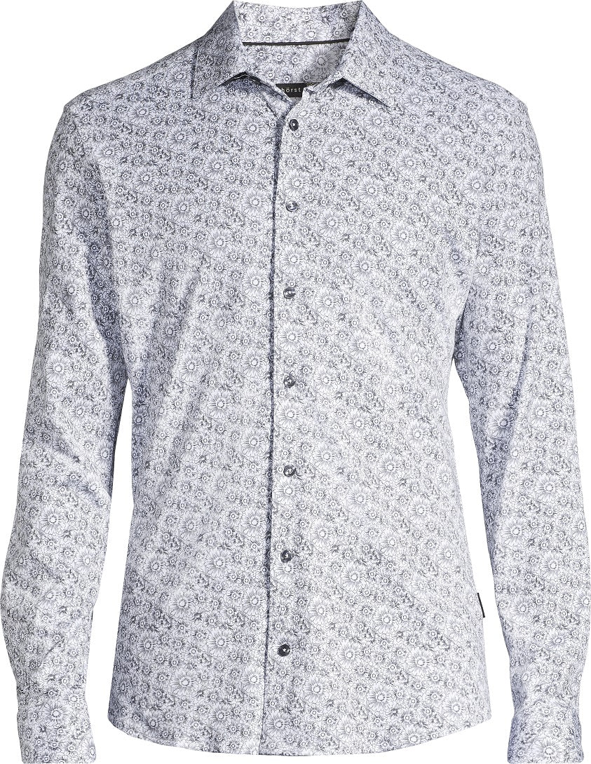 Cotton/Stretch Large Floral Print Knit Sport Shirt - Black - Image 3