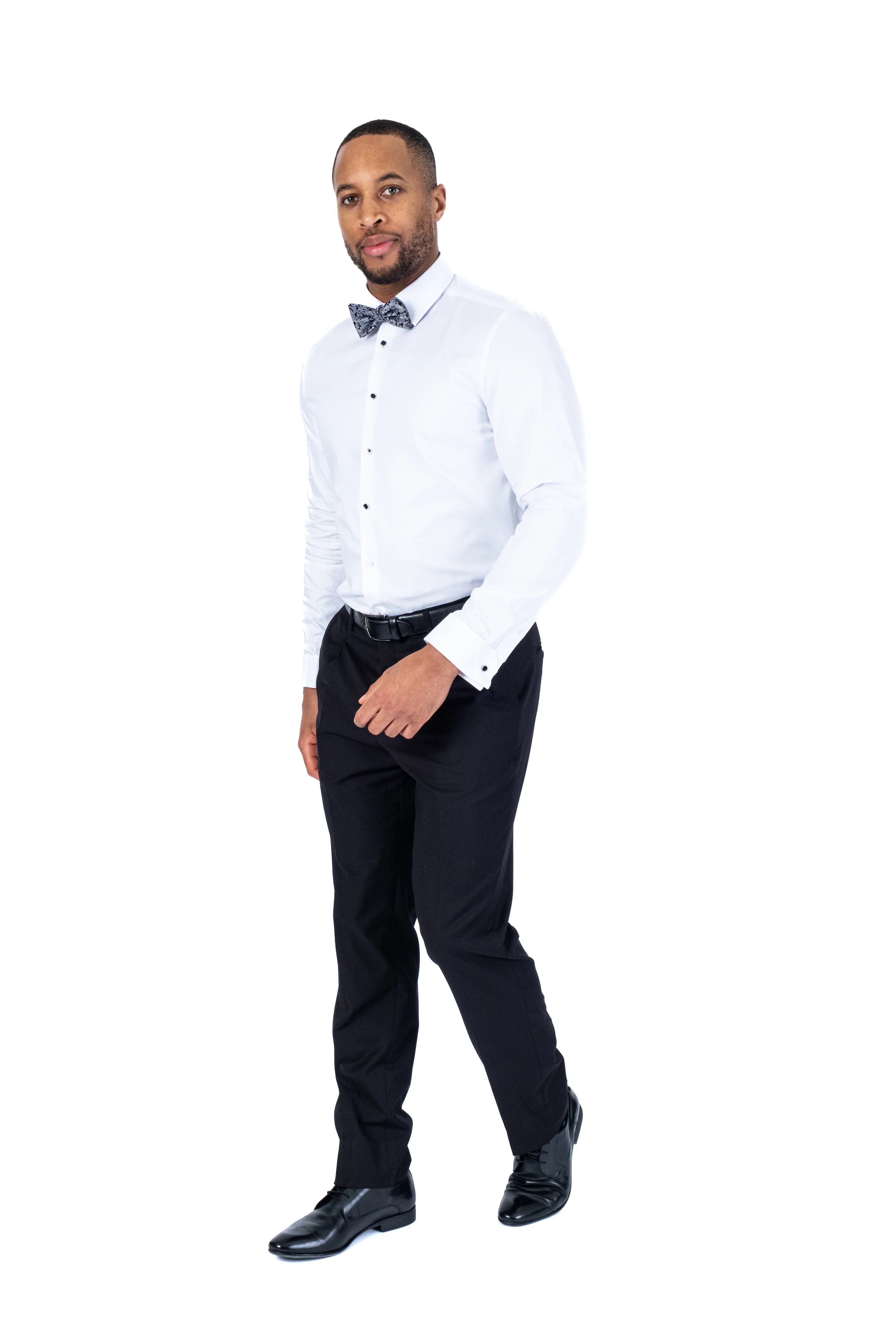 Cotton Textured Tuxedo Dress Shirt - White - Image 3