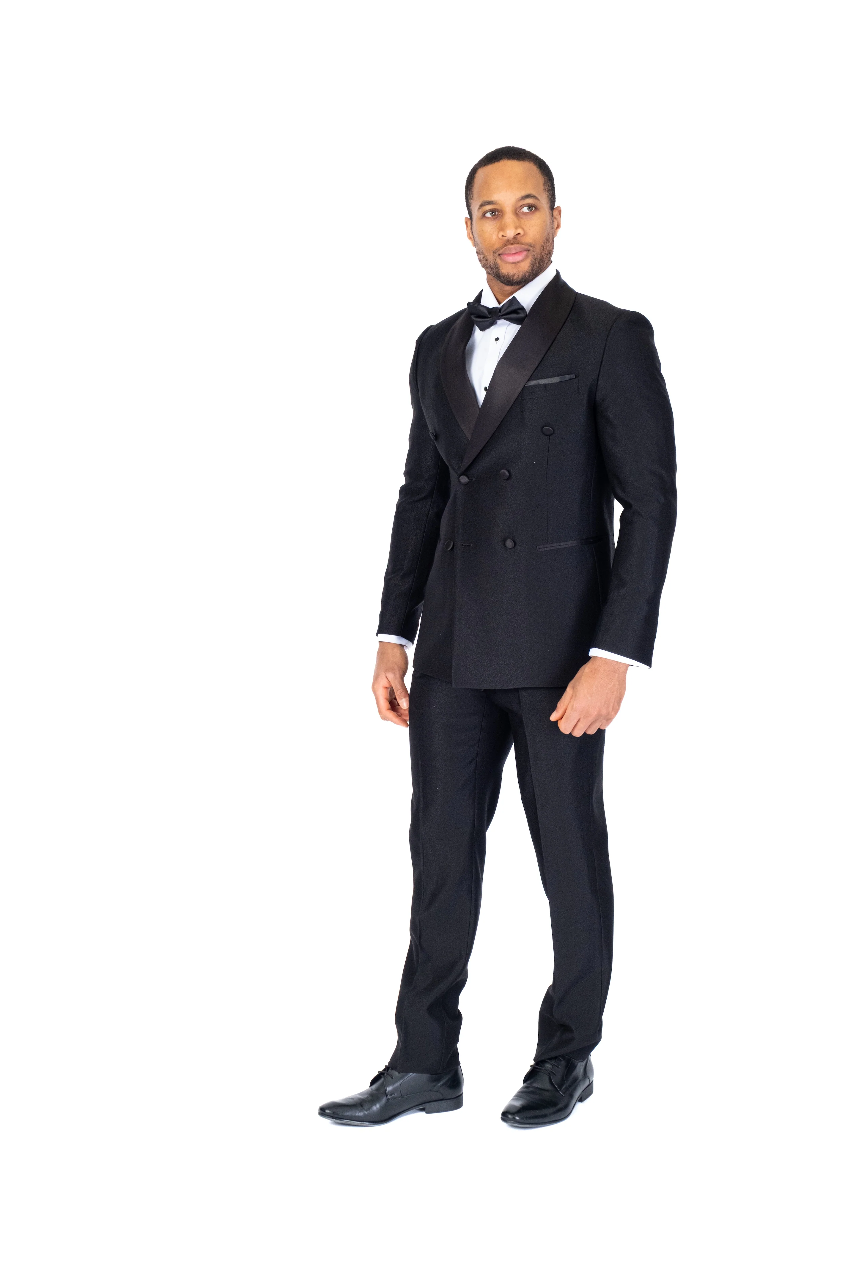 Double-Breasted Modern Fit Textured Tonal Tuxedo - Black - Image 3