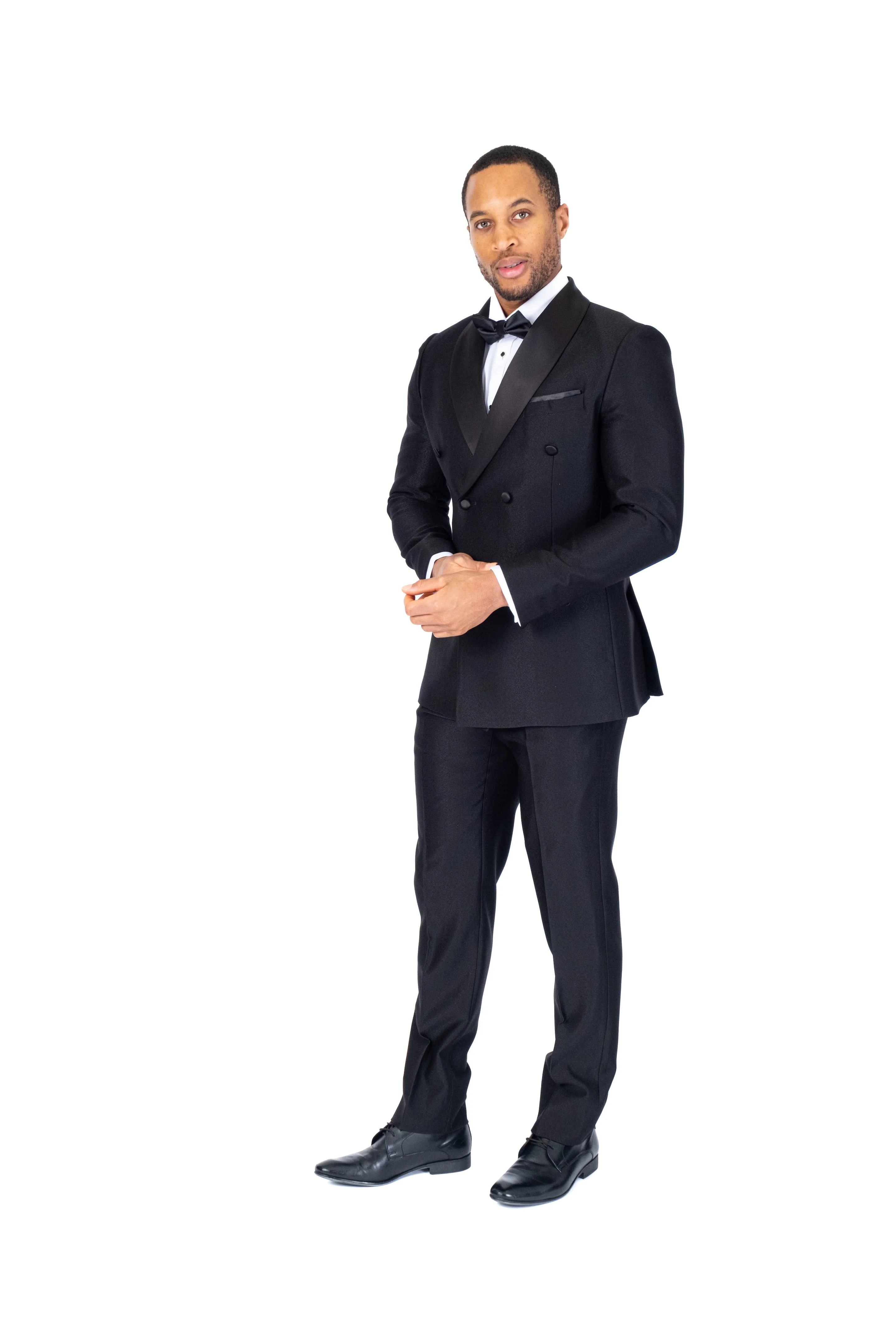 Double-Breasted Modern Fit Textured Tonal Tuxedo - Black - Image 4