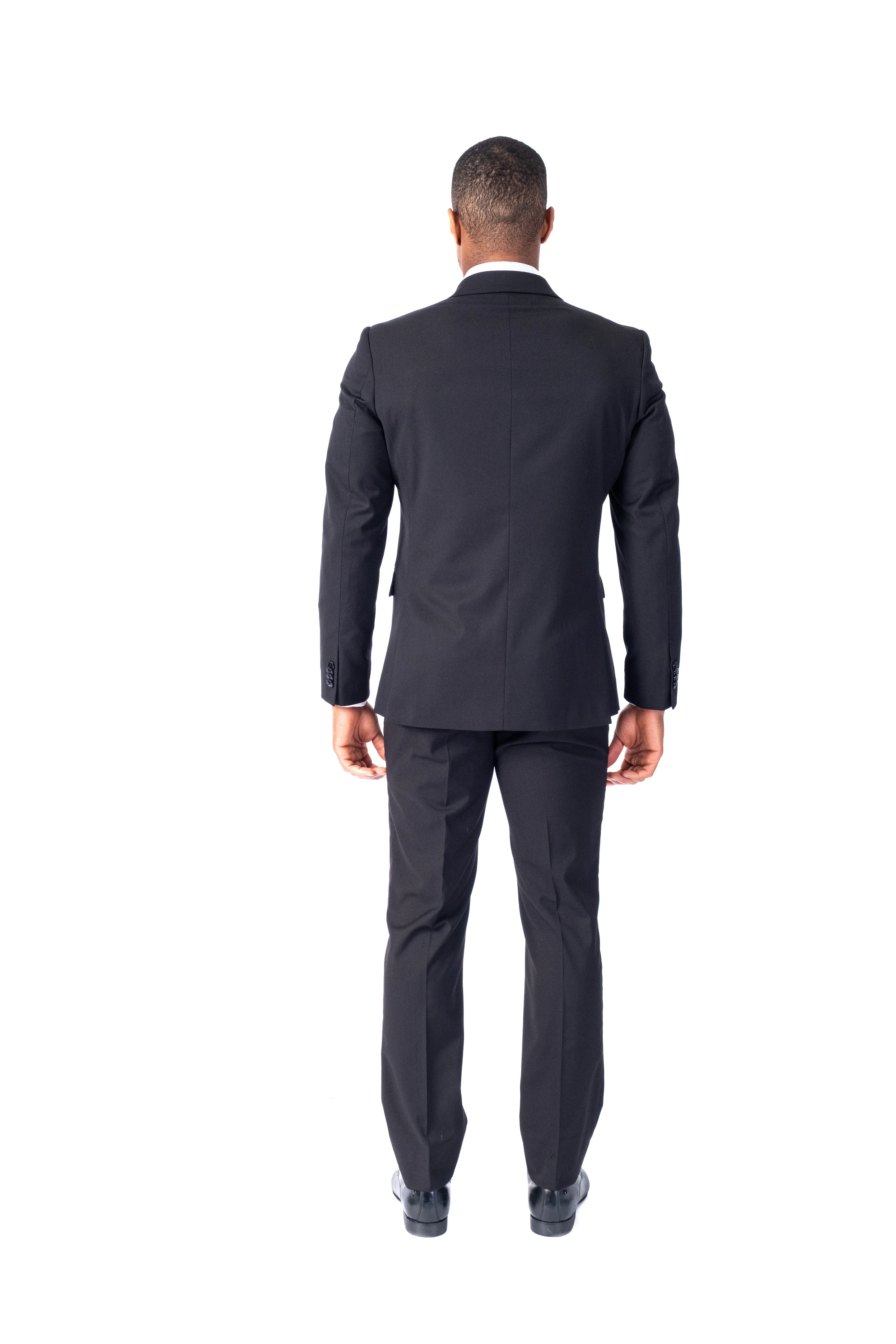 Double-Breasted Modern Slim Fit Solid Suit - Black - Image 4