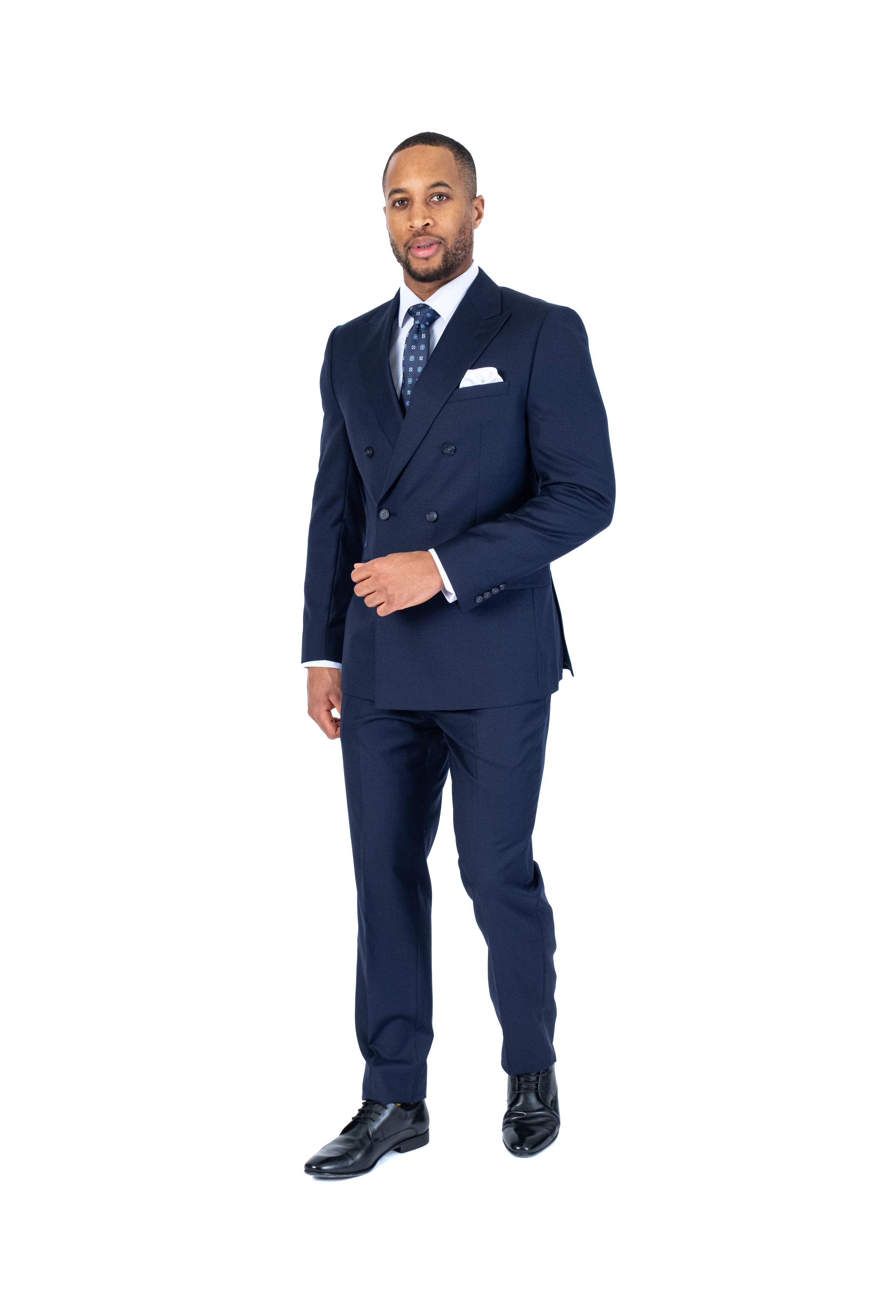 Double-Breasted X-Slim Solid Suit - Navy - Image 2