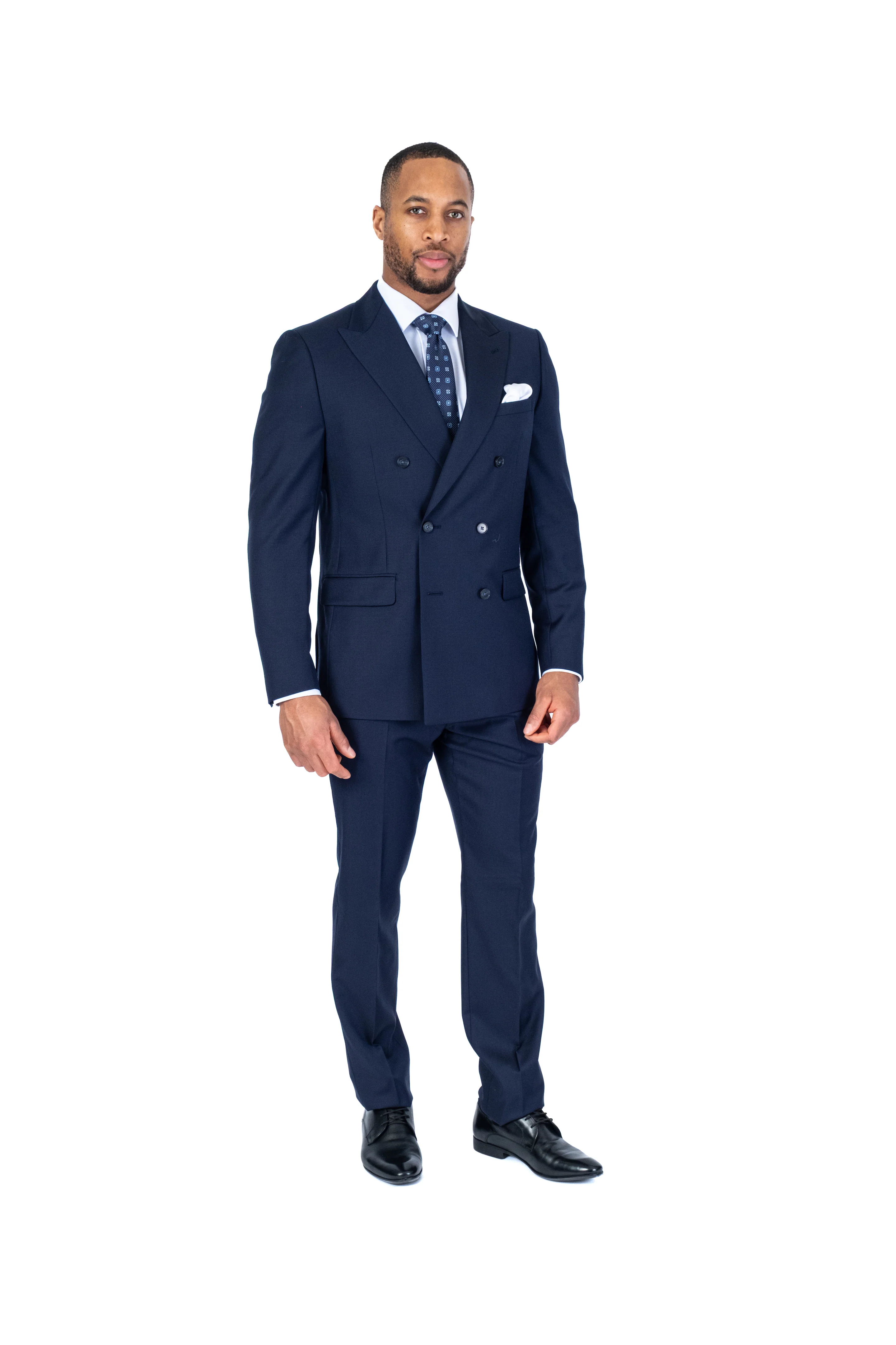 Double-Breasted X-Slim Solid Suit - Navy - Image 3