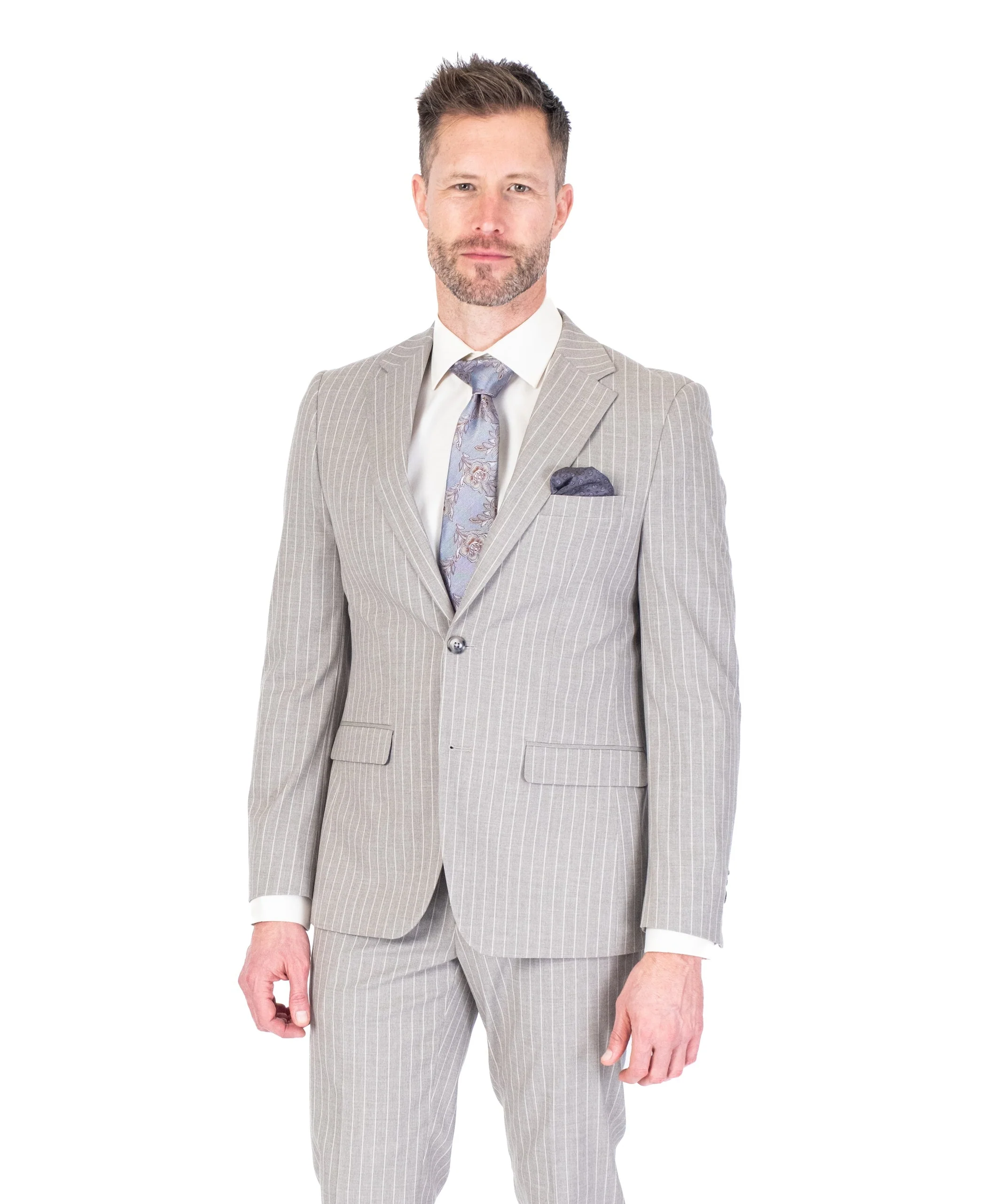 Extreme Slim Fit Pinstripe Suit - Sand