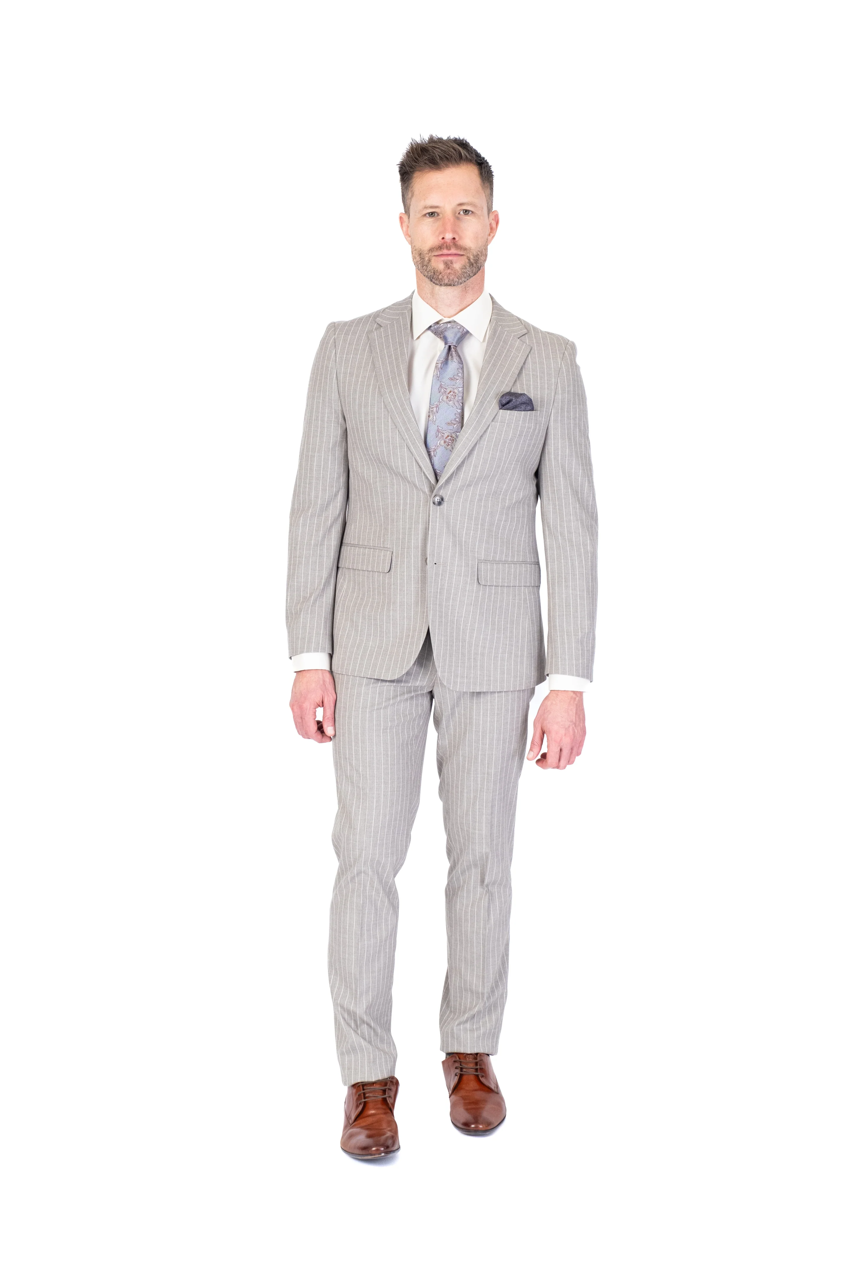 Extreme Slim Fit Pinstripe Suit - Sand - Image 2