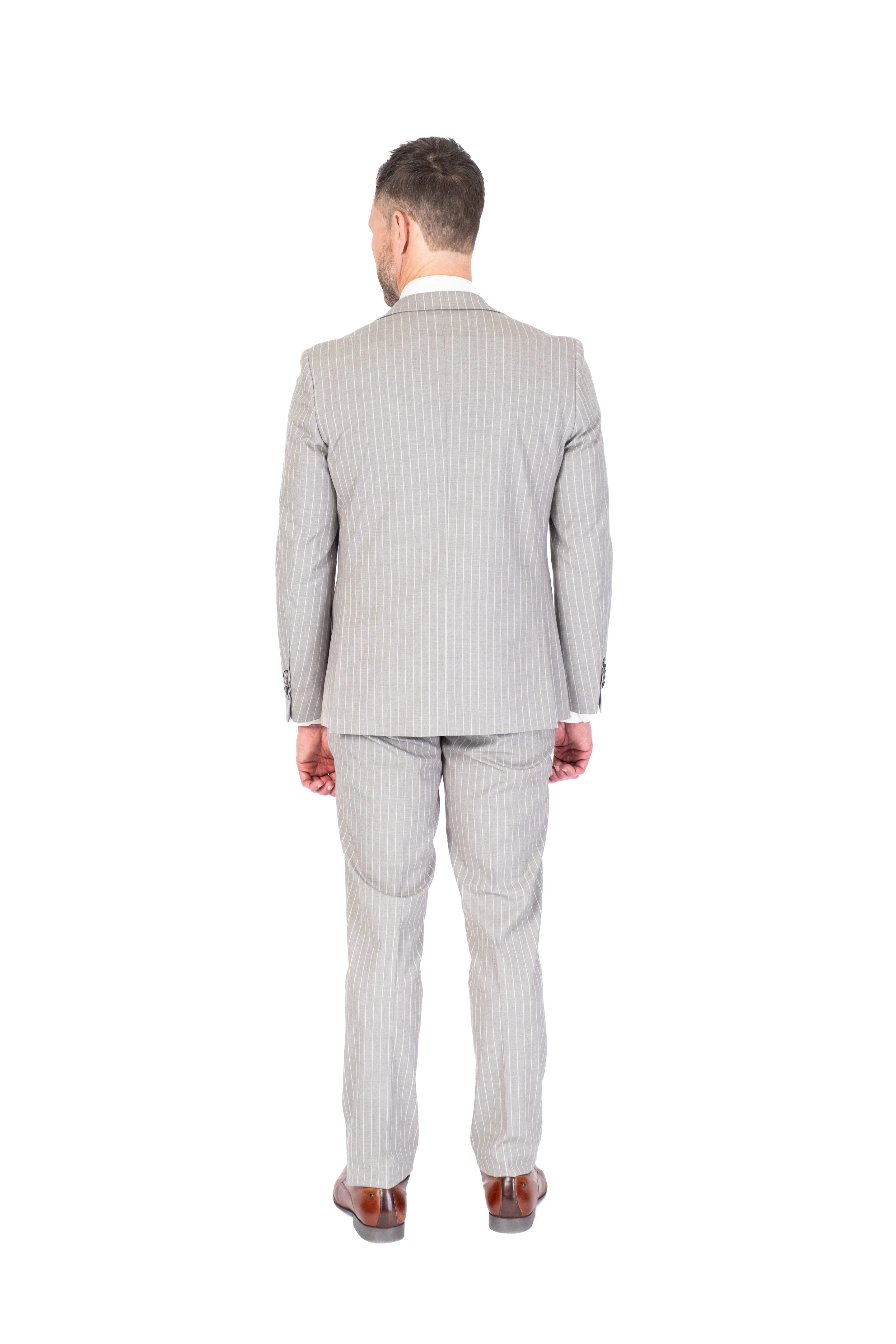 Extreme Slim Fit Pinstripe Suit - Sand - Image 3