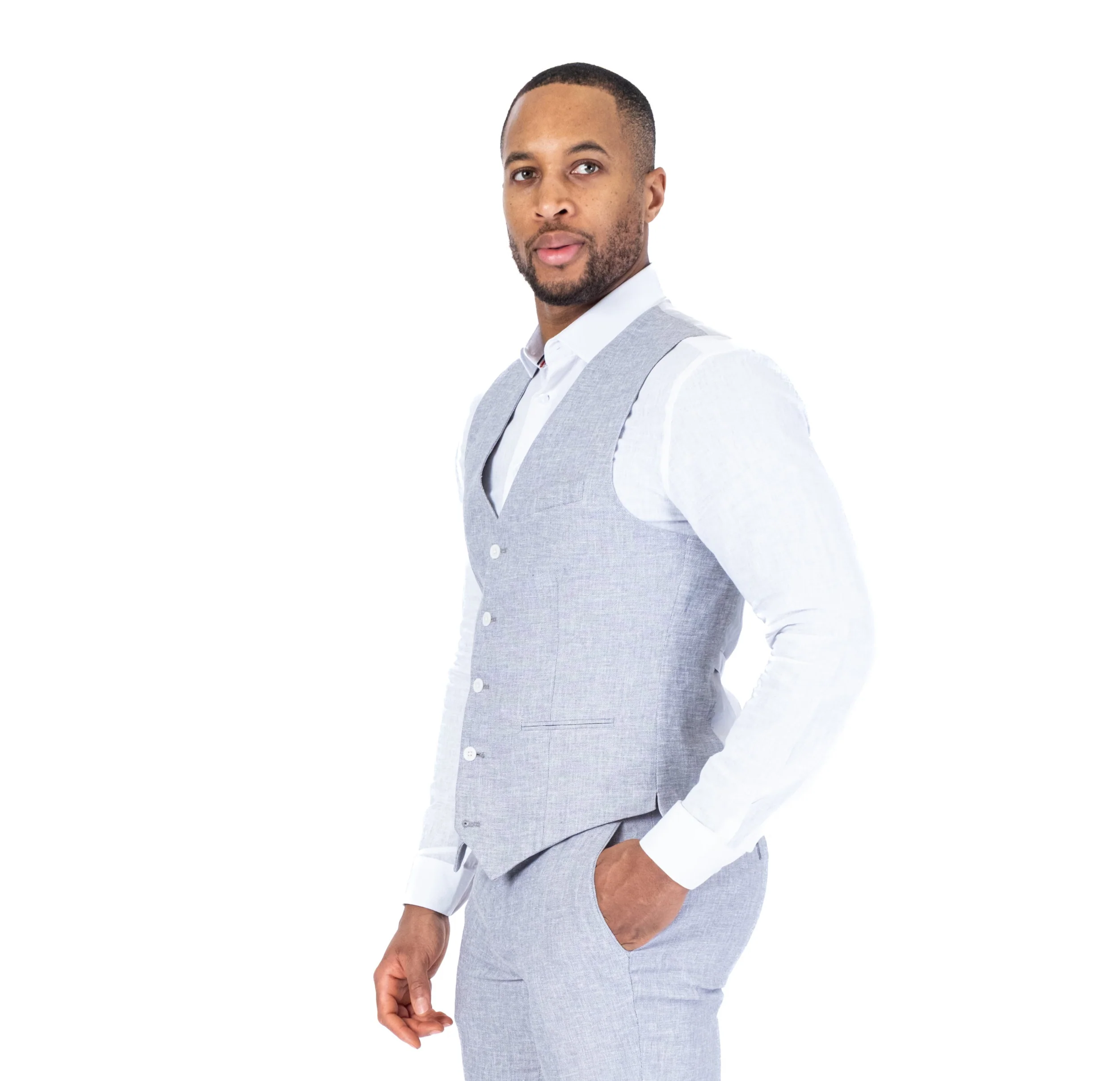 Linen Vest Separate - Light Grey - Image 4