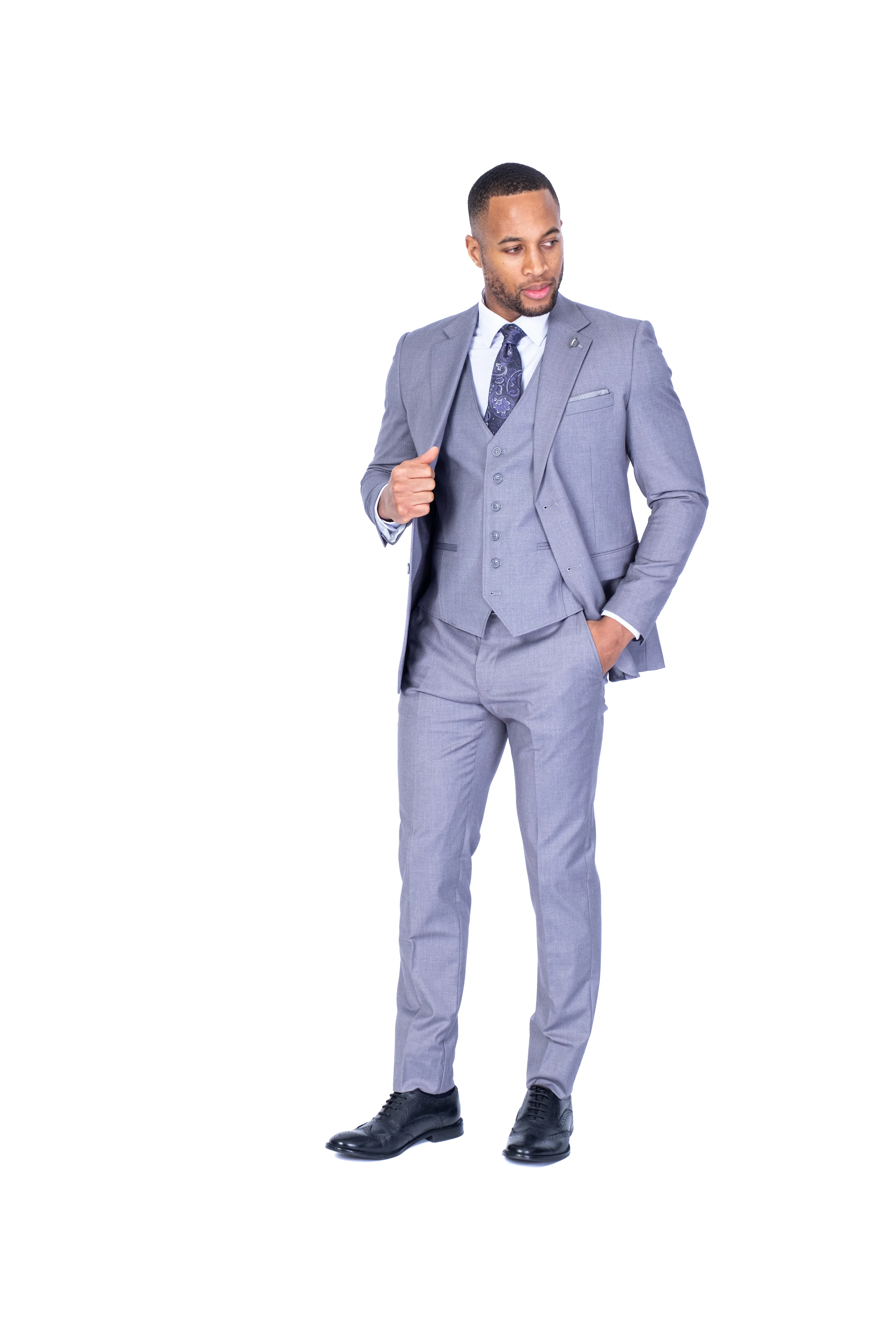 Modern Fit 3pc Solid Suit - Silver - Image 3