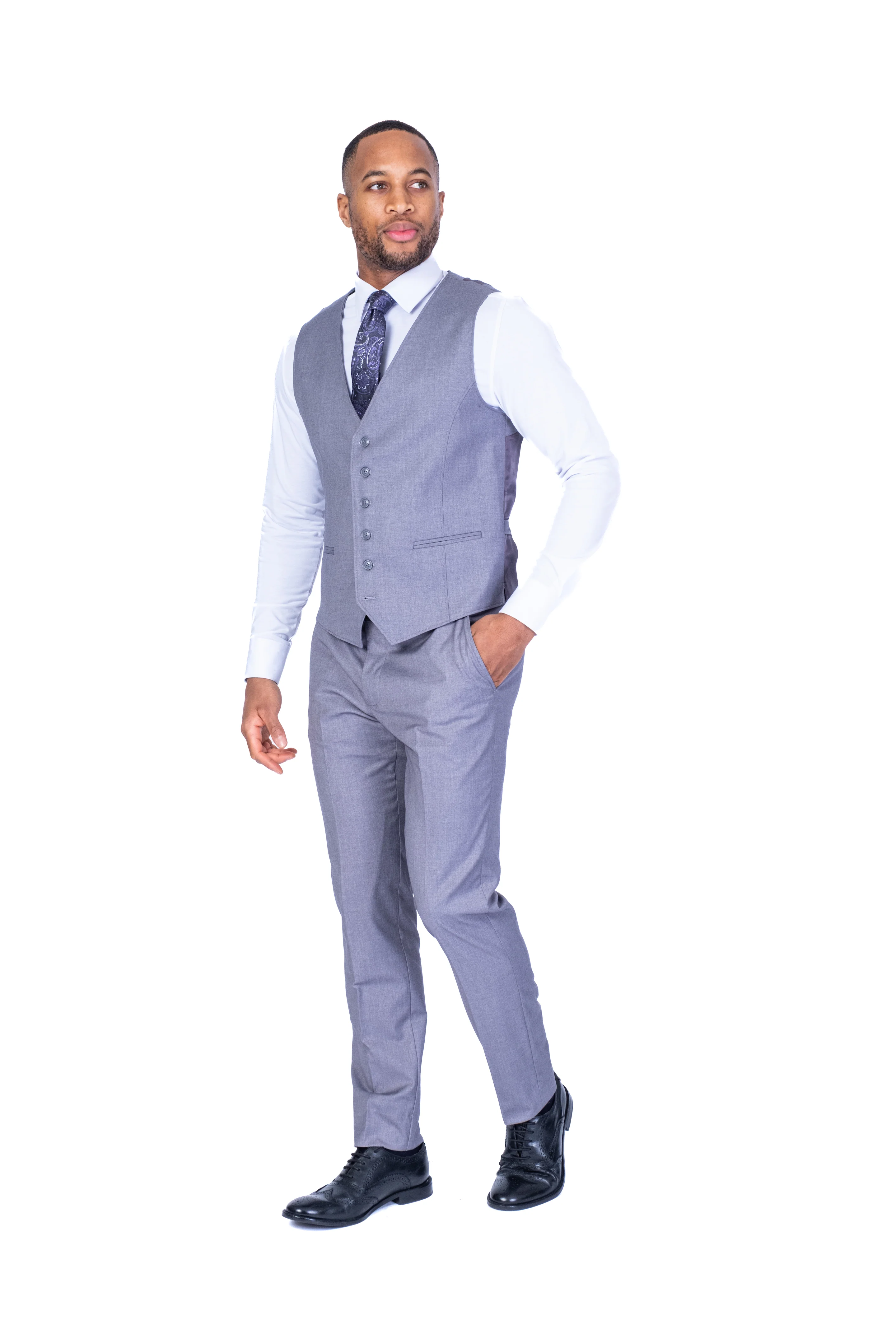 Modern Fit 3pc Solid Suit - Silver - Image 4