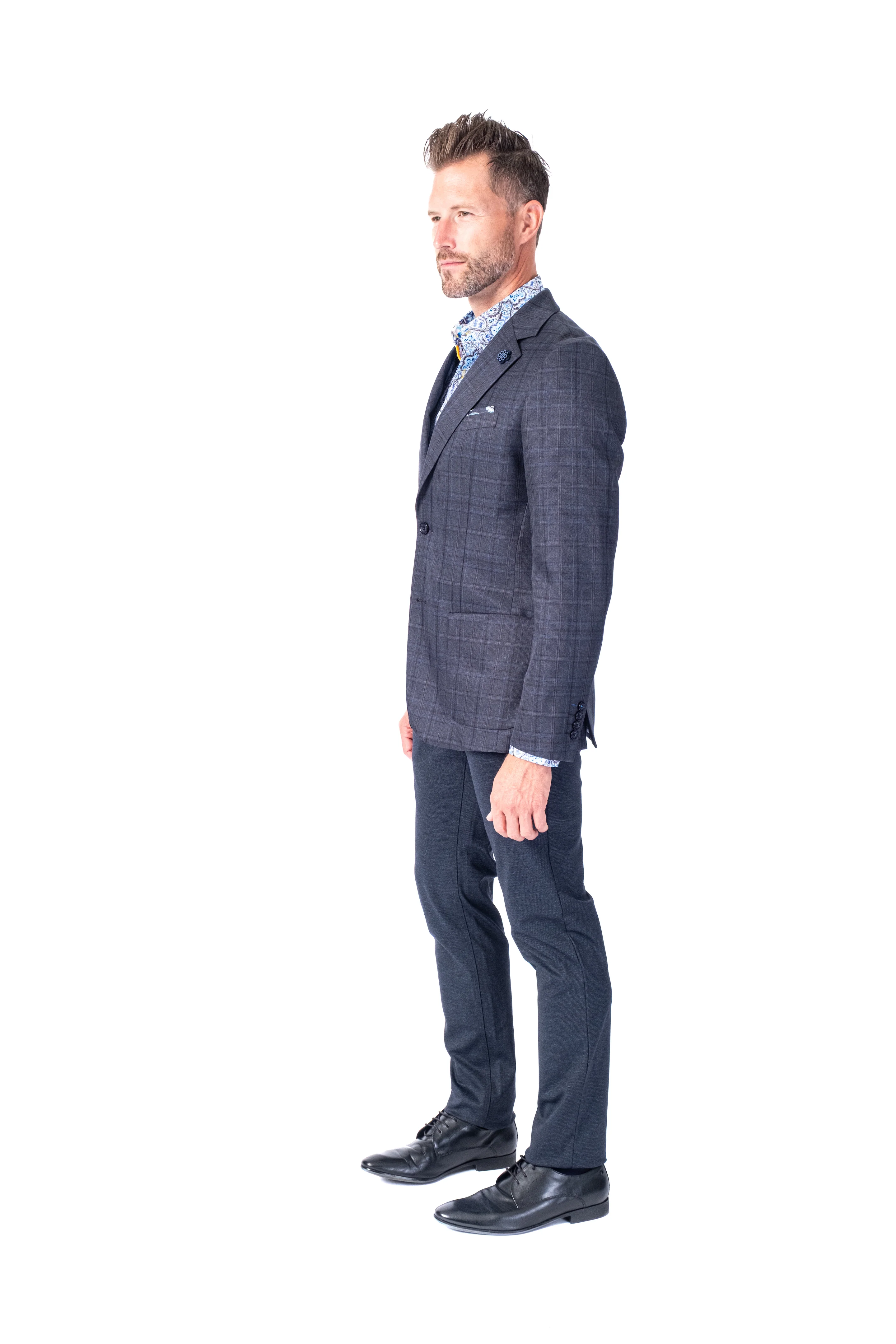 Plaid Patch Pocket Blazer - Charcoal - Image 3