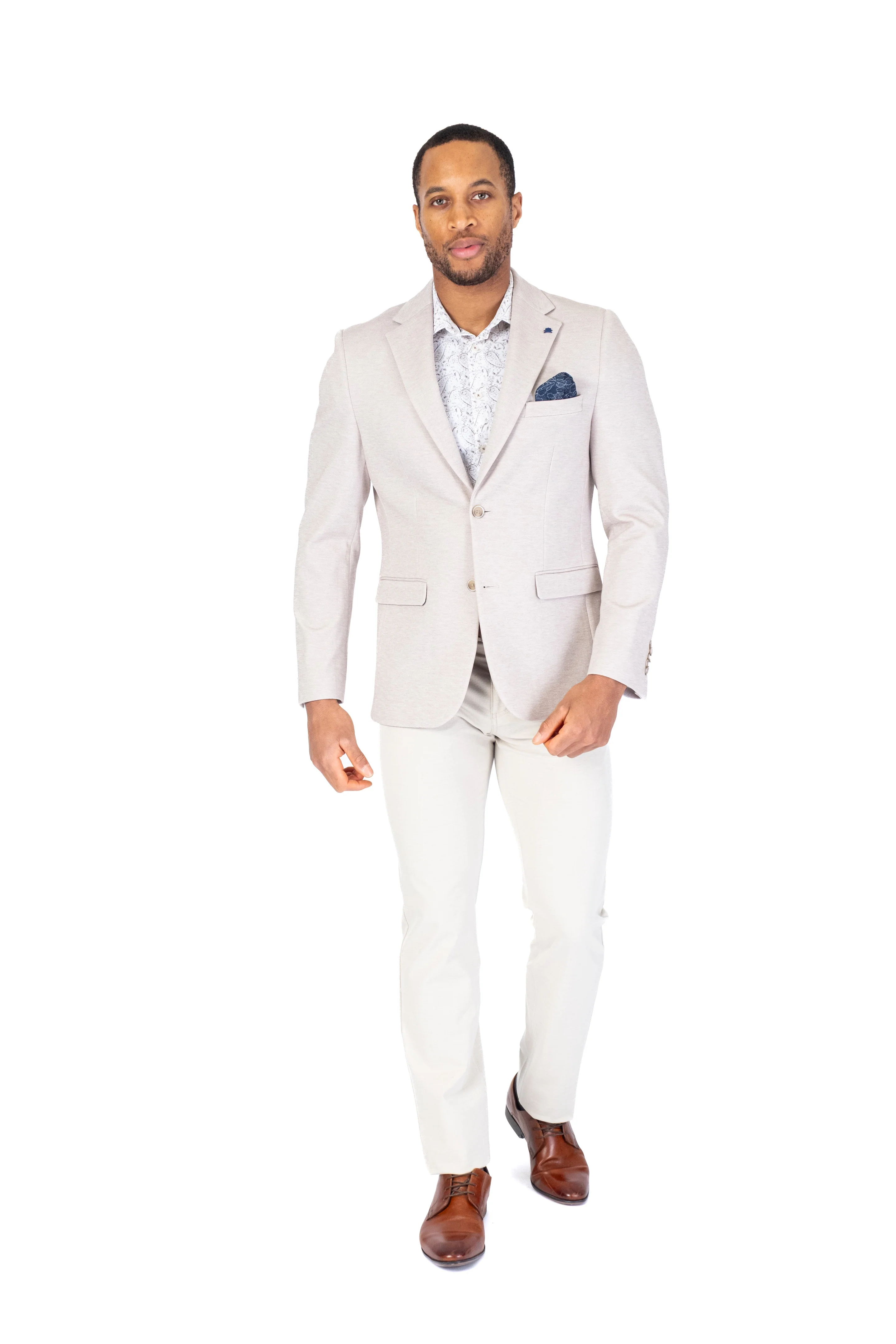 Poly/Stretch Textured Blazer - Beige - Image 2