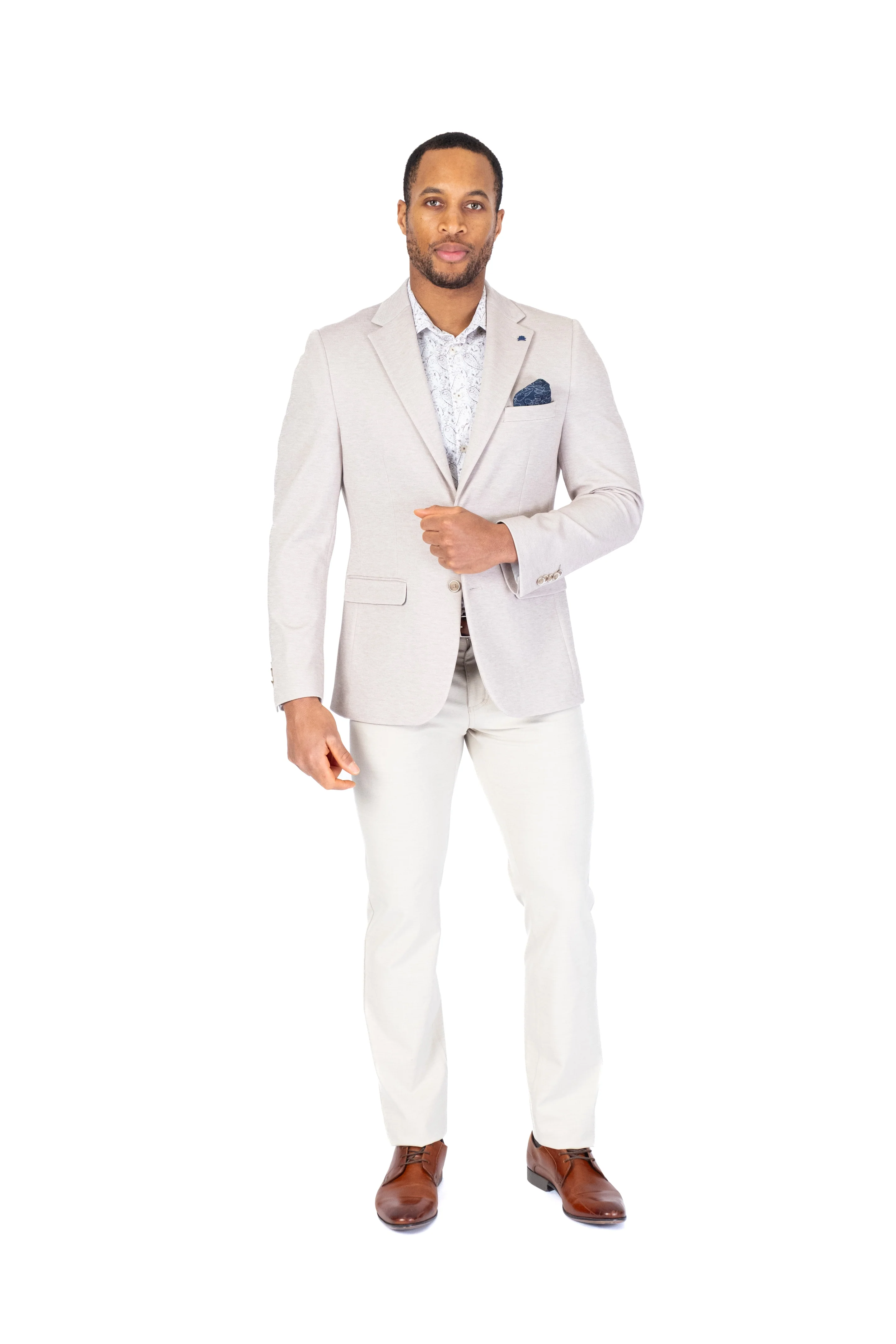 Poly/Stretch Textured Blazer - Beige - Image 3