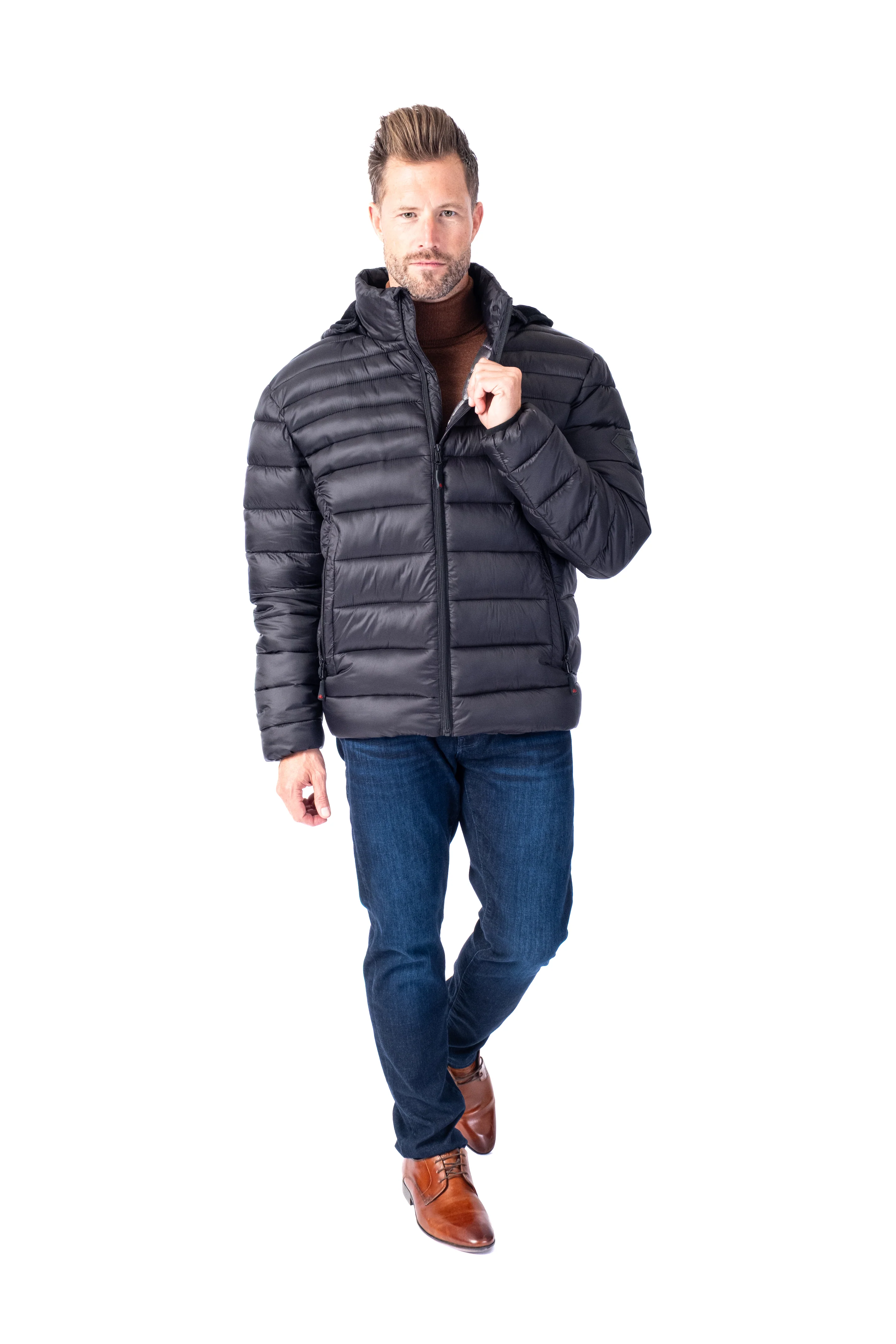 Quilted Bomber with Removable Hood "Hybrid" - Black - Image 2