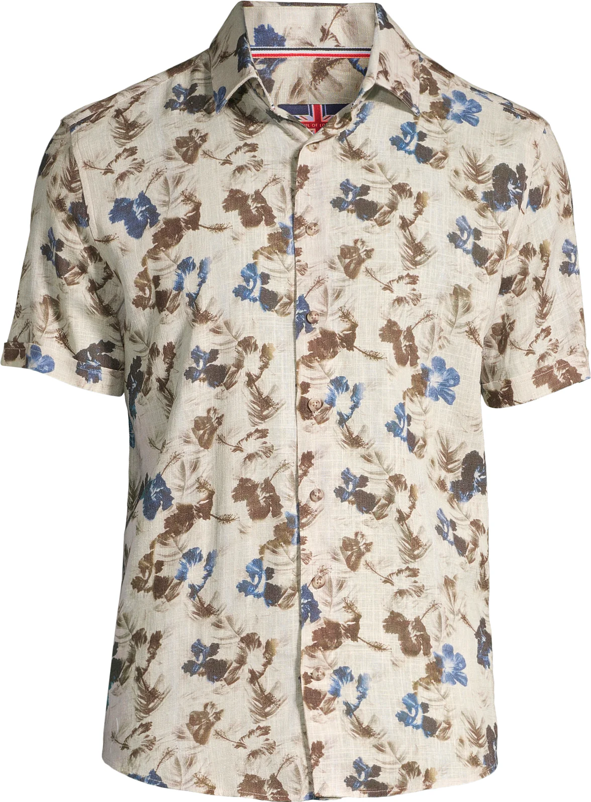 Short-Sleeve Linen/Stretch Floral Print Shirt - Blue - Image 3
