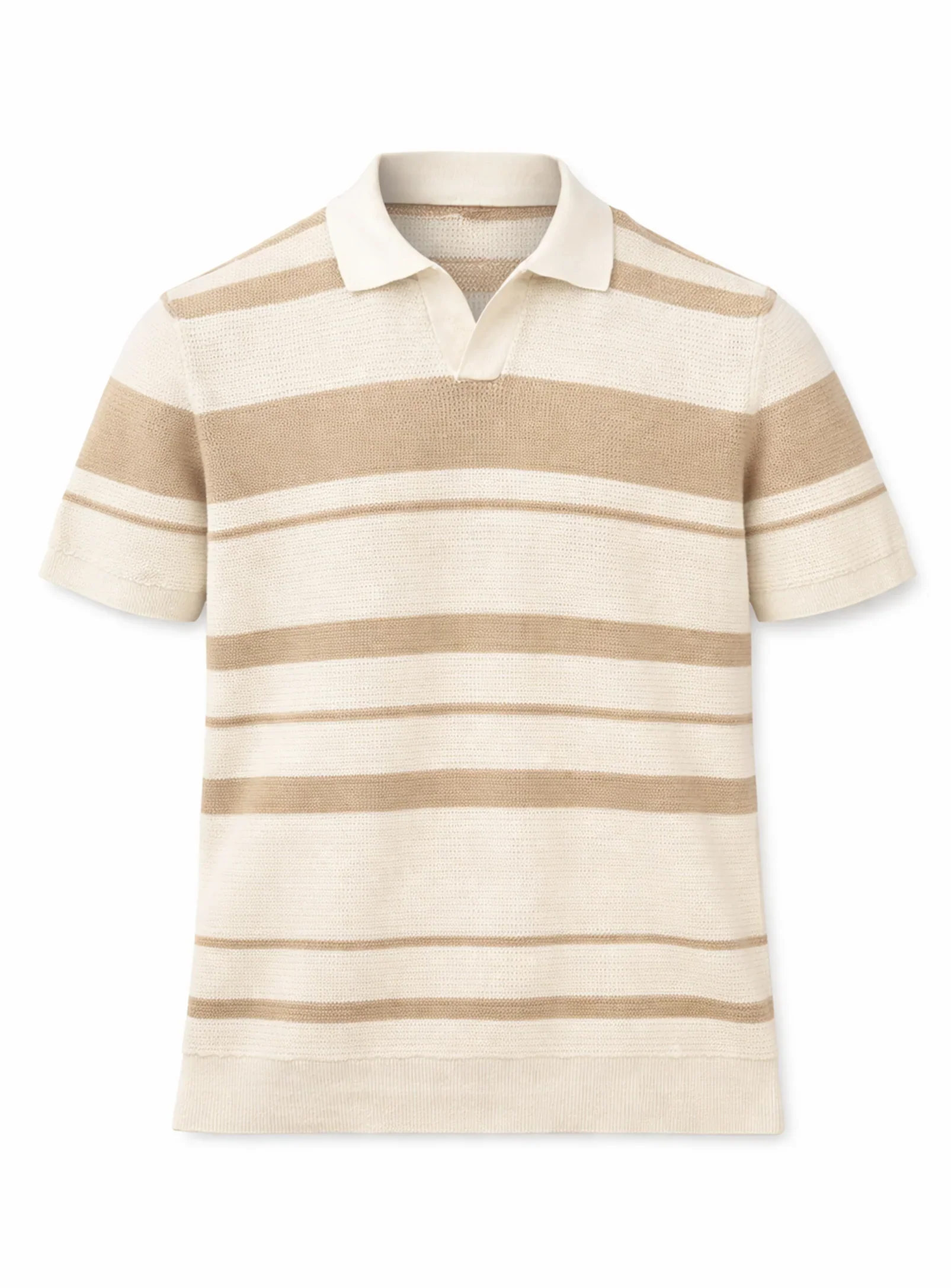 Stripe Cotton Knit Polo - Ivory - Image 4