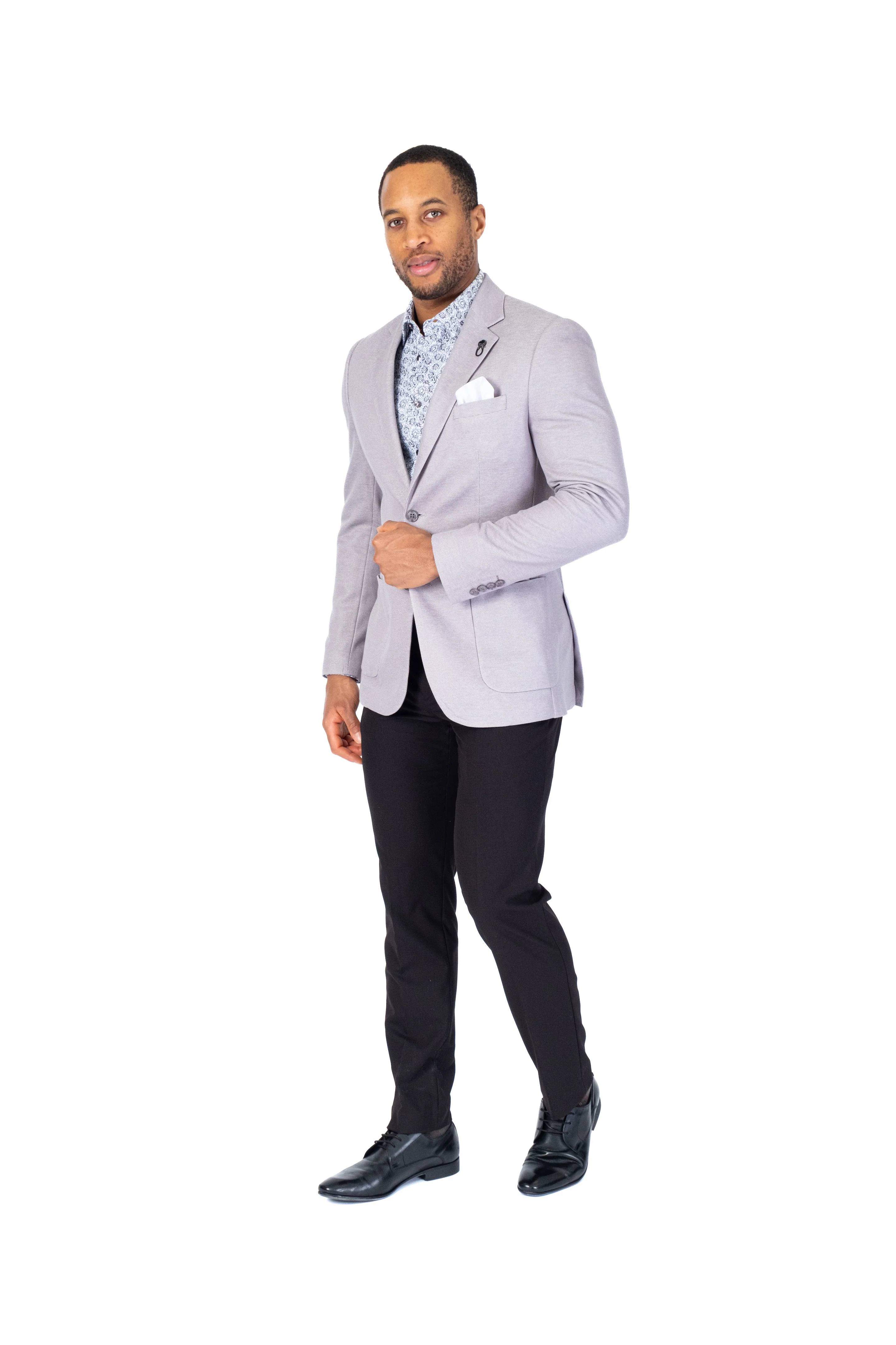 Textured Patch Pocket Blazer - Grey - Image 3