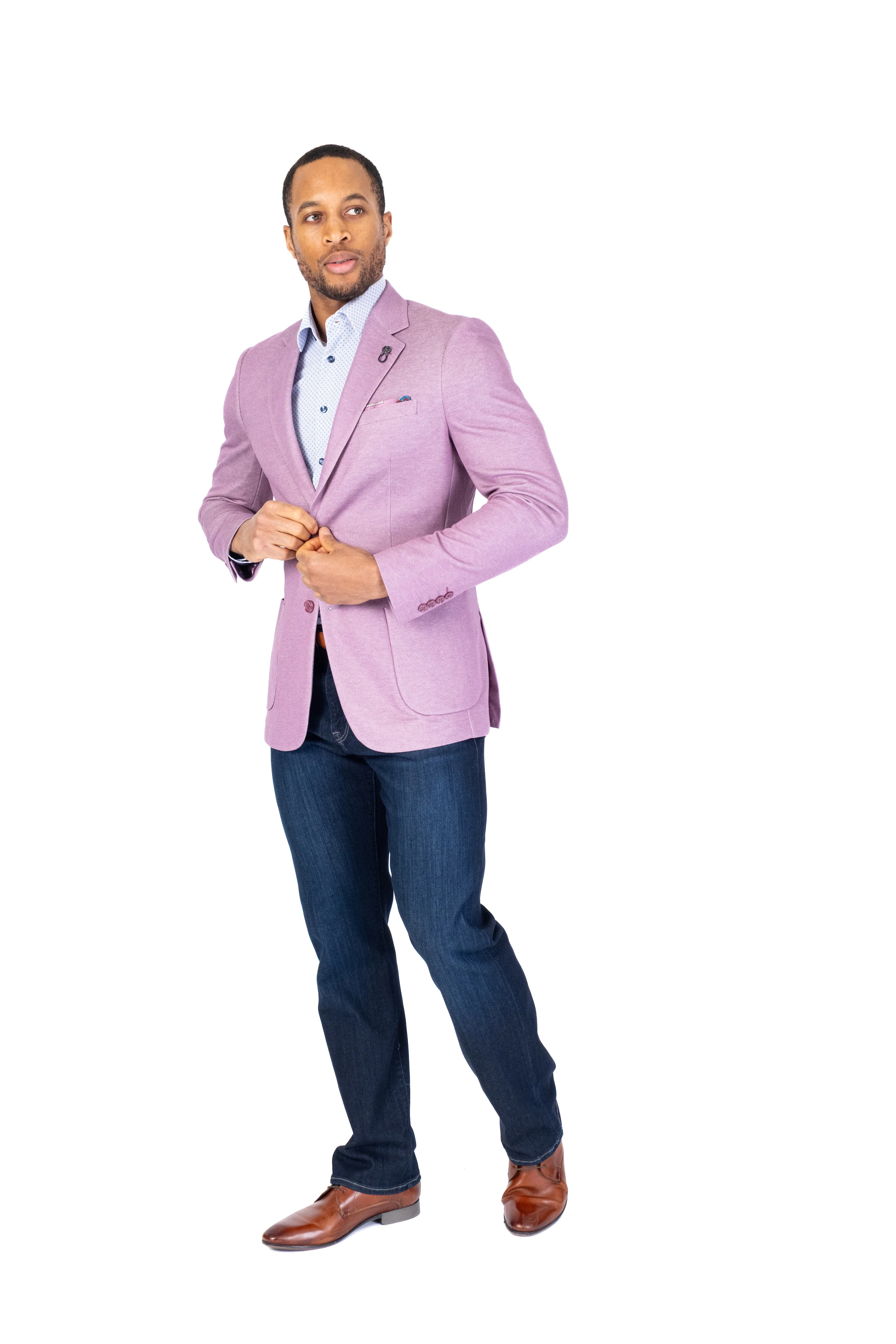 Textured Patch Pocket Blazer - Pink - Image 3