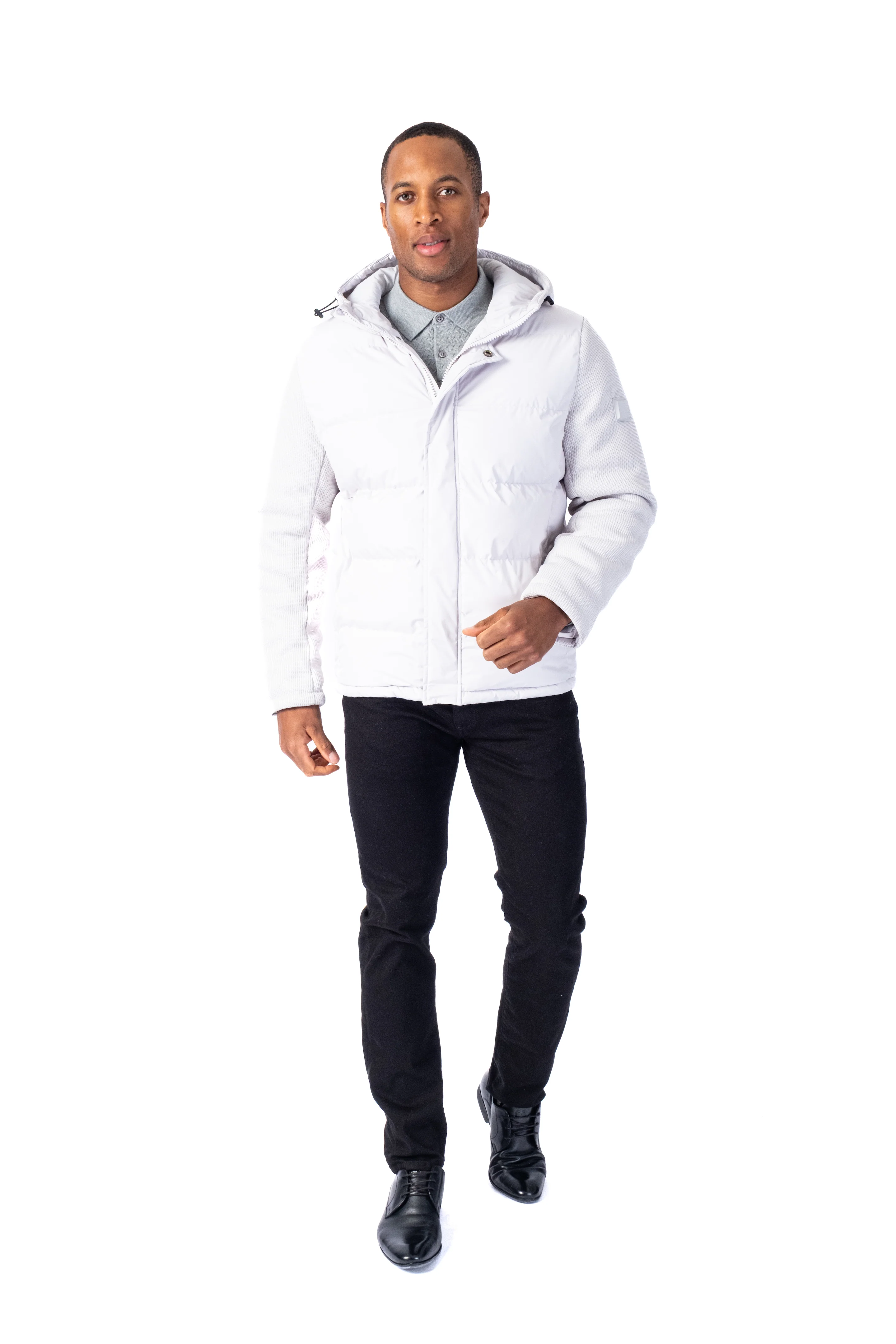 "Tobias" Quilted Puffer Jacket Knit Sleeve - White - Image 2