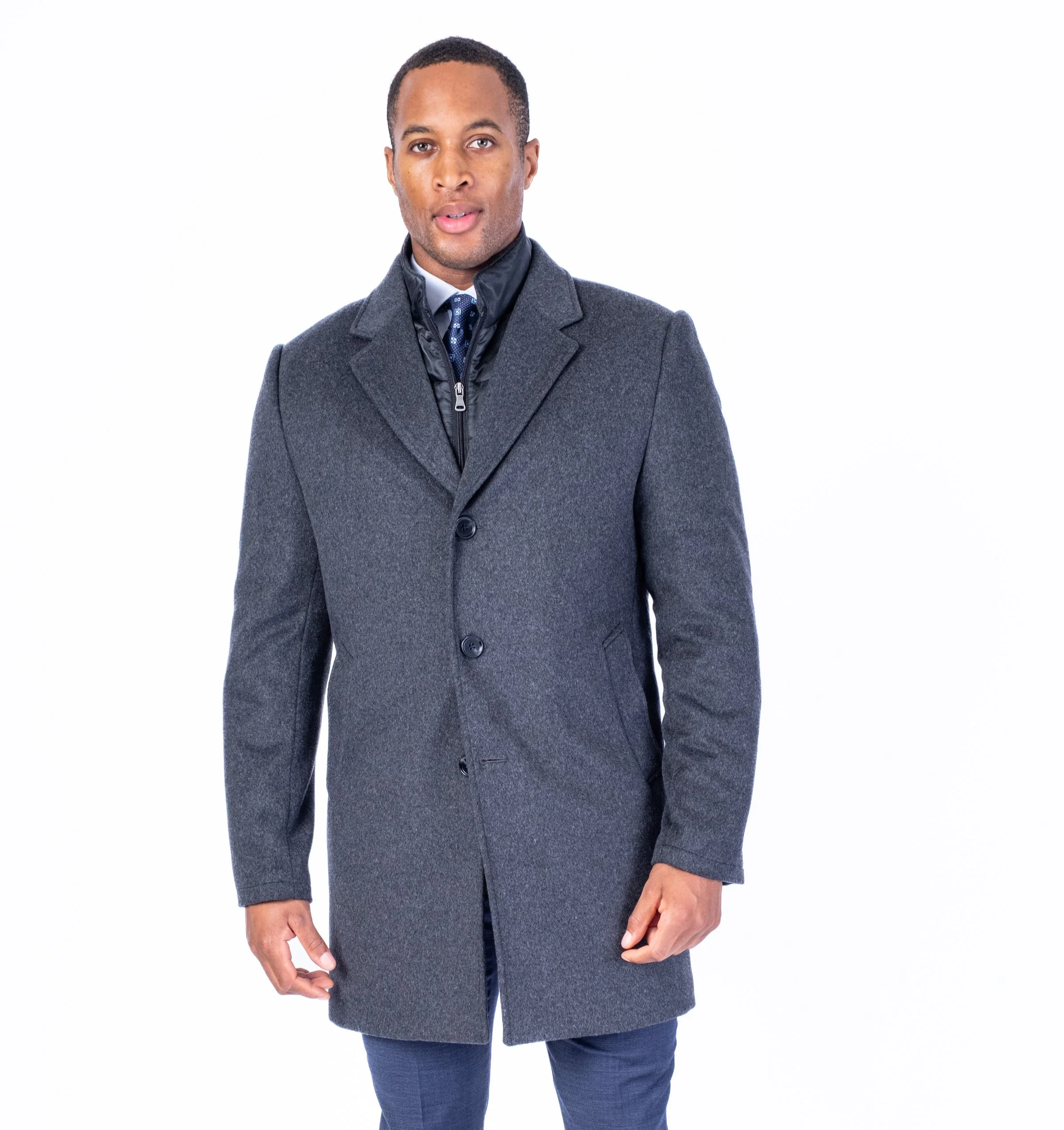 Wool & Cashmere 3/4 Double-Collar Topcoat - Charcoal