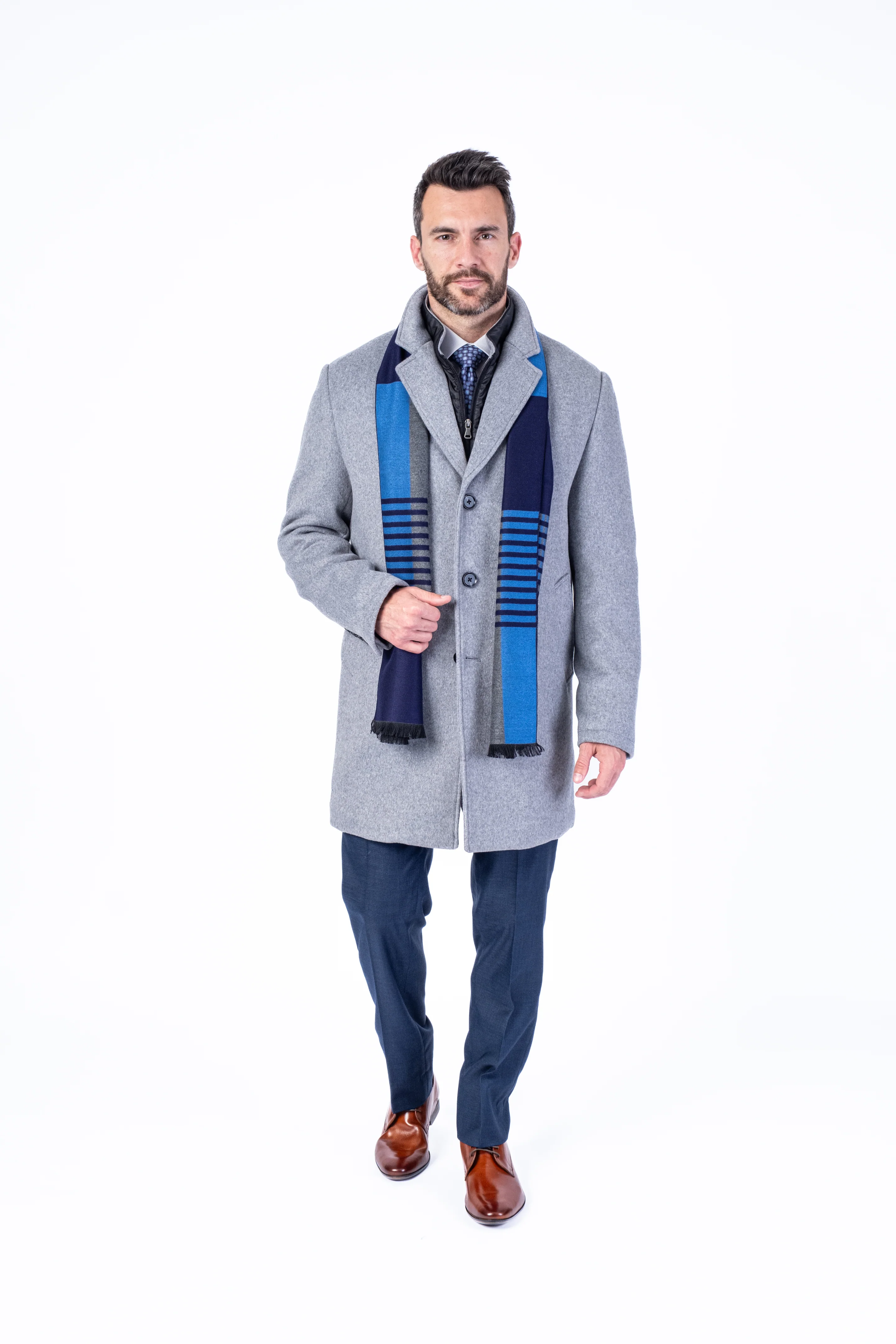 Wool & Cashmere 3/4 Double-Collar Topcoat - Silver - Image 2