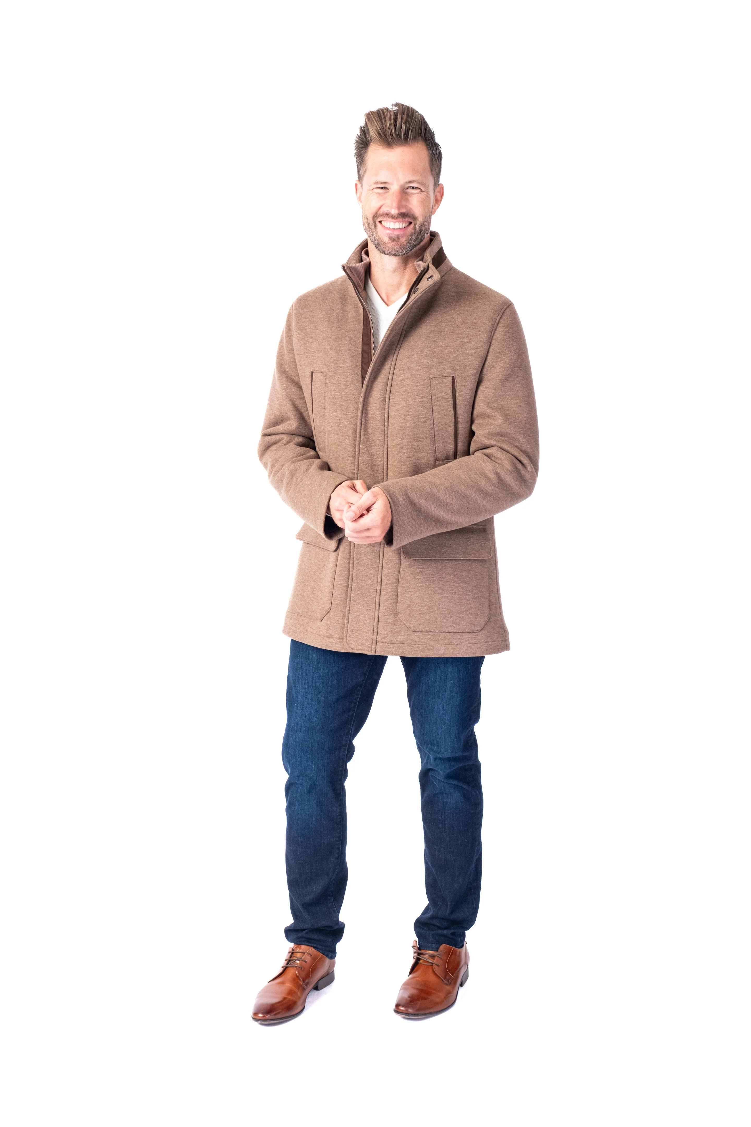 Wool/Stretch Car Coat - Camel - Image 2