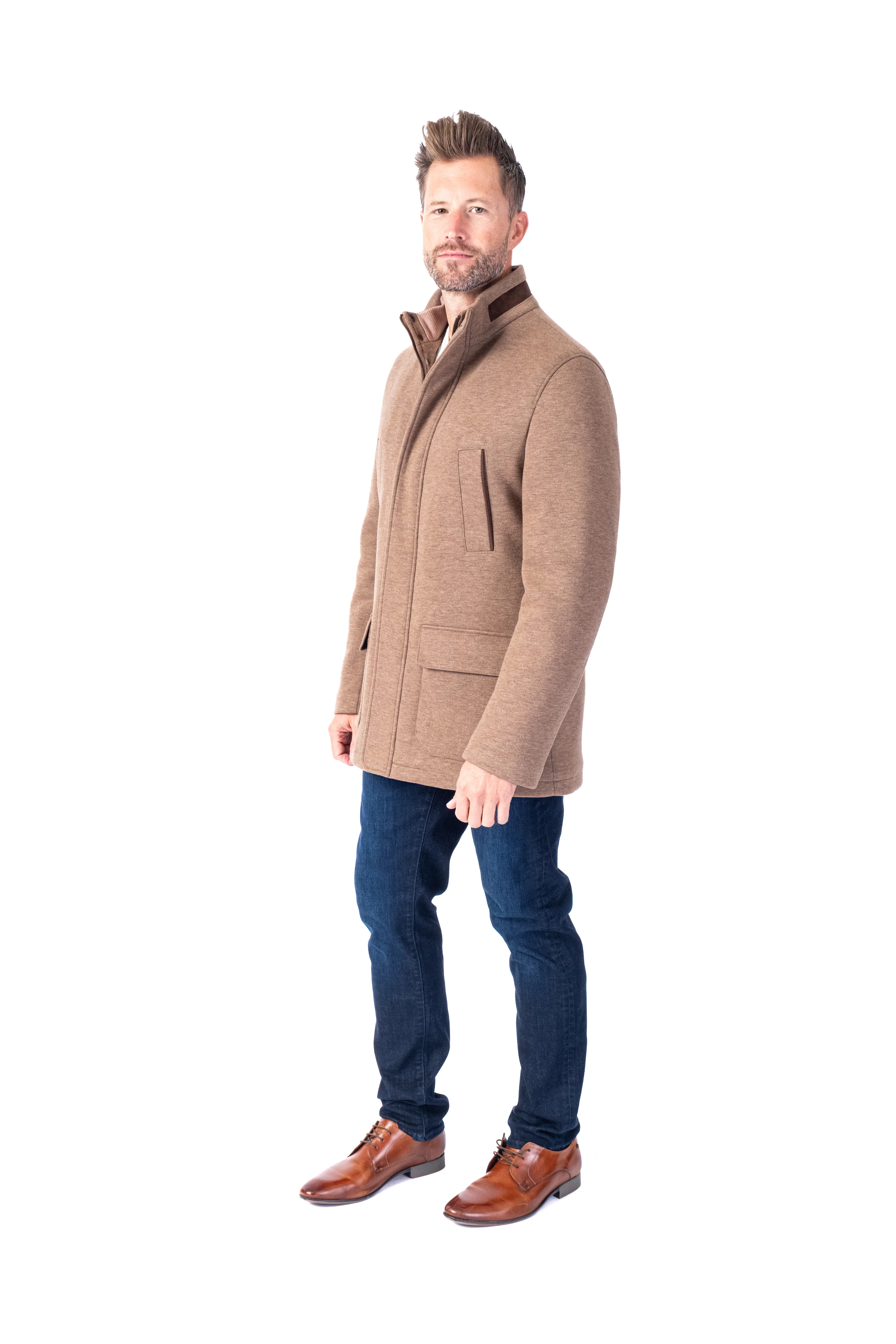 Wool/Stretch Car Coat - Camel - Image 3