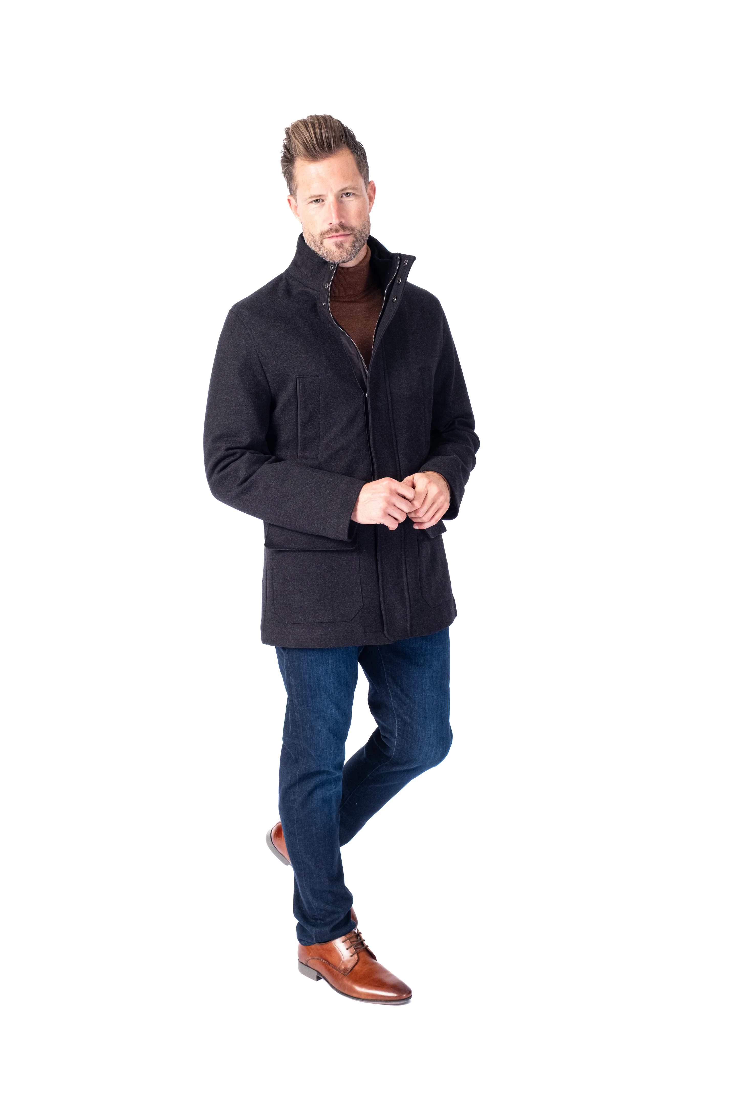 Wool/Stretch Car Coat - Charcoal - Image 2