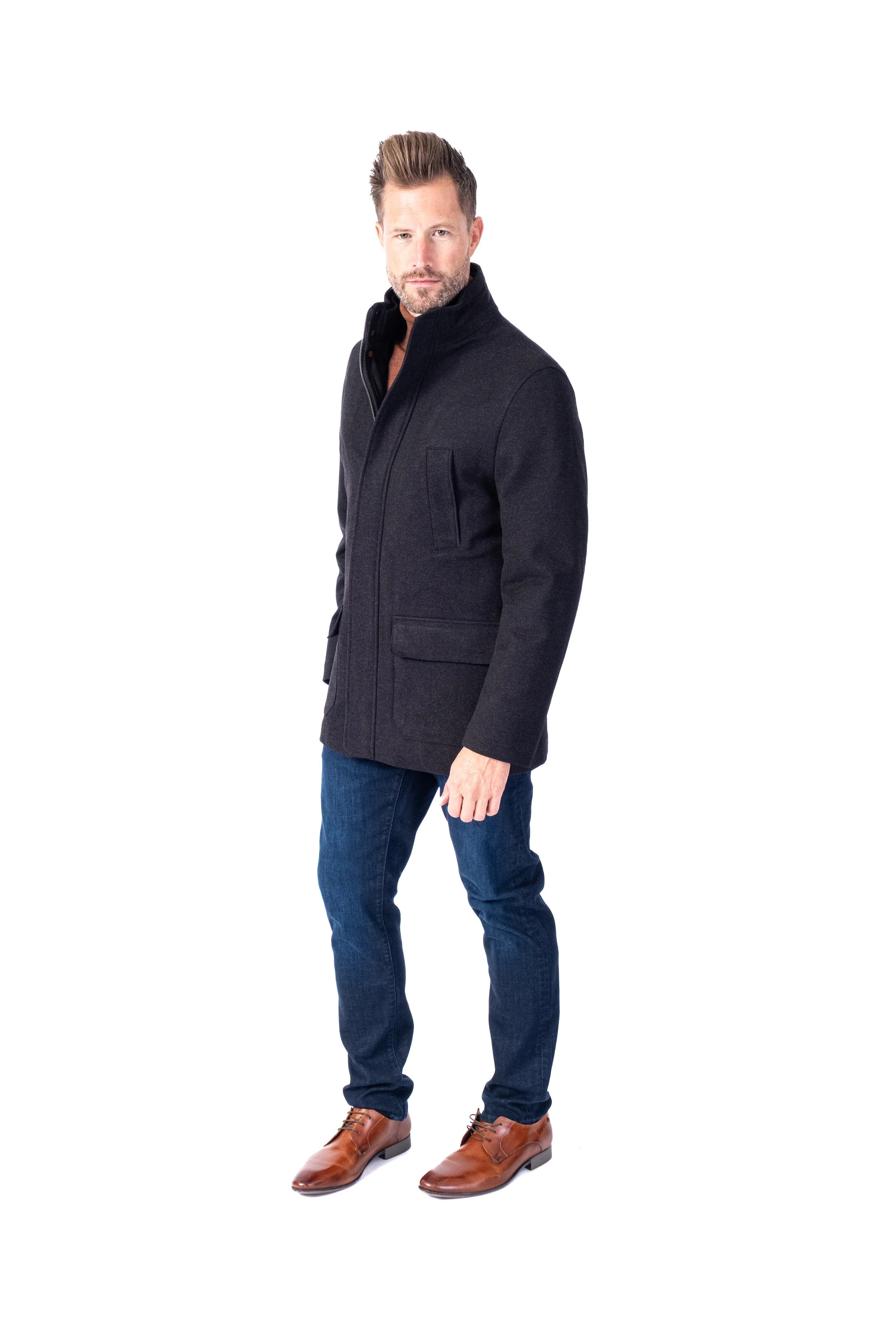 Wool/Stretch Car Coat - Charcoal - Image 3