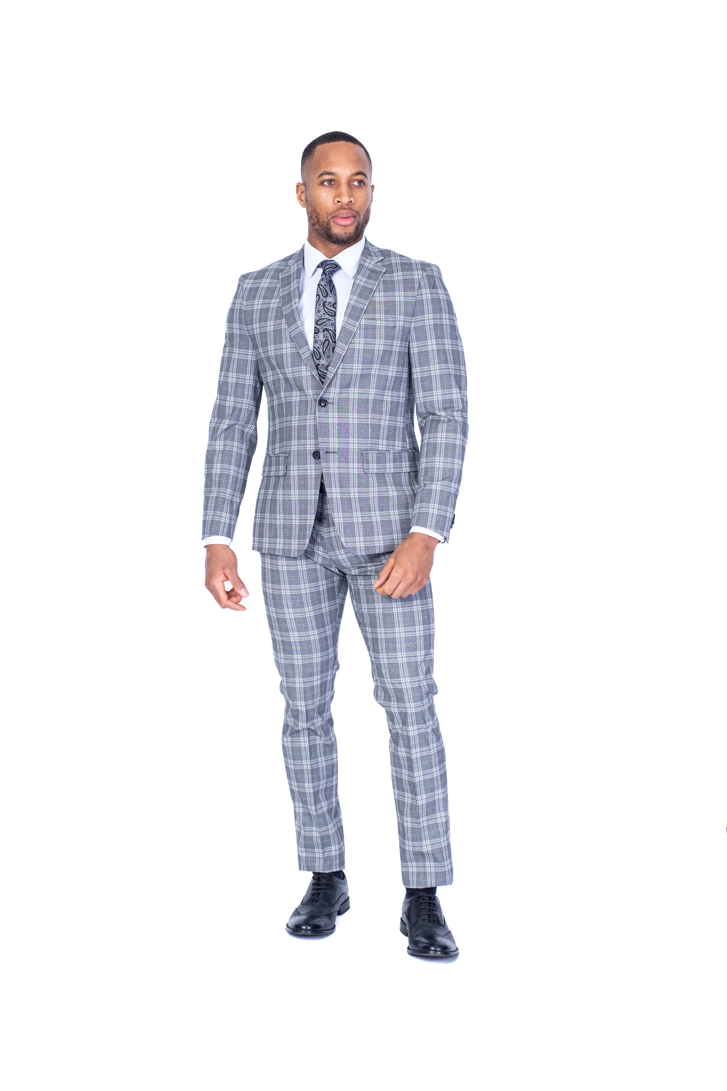 X-Fit Check Stretch Suit - Light Grey - Image 3