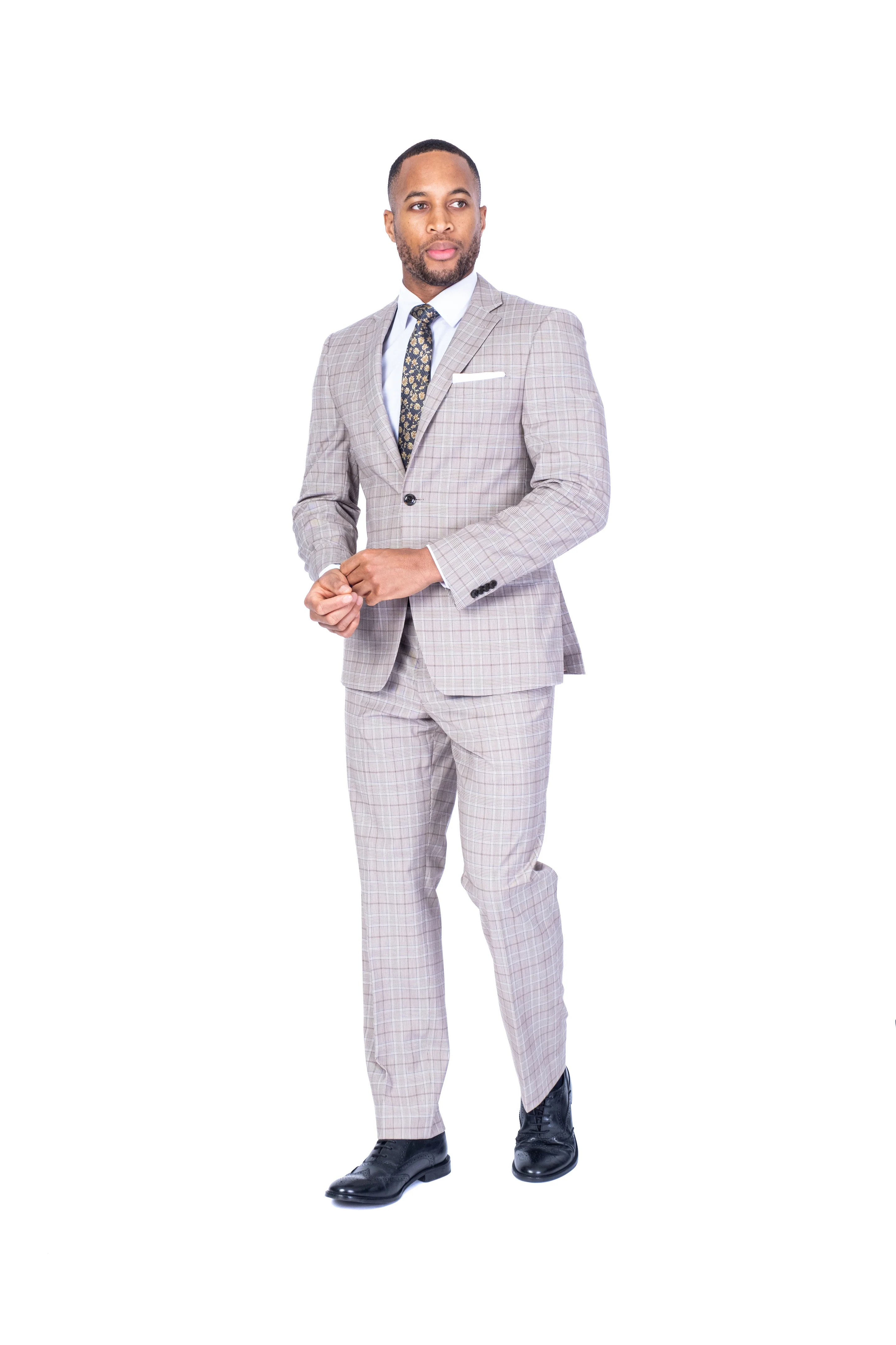 X-Fit Plaid Stretch Suit - Beige - Image 3