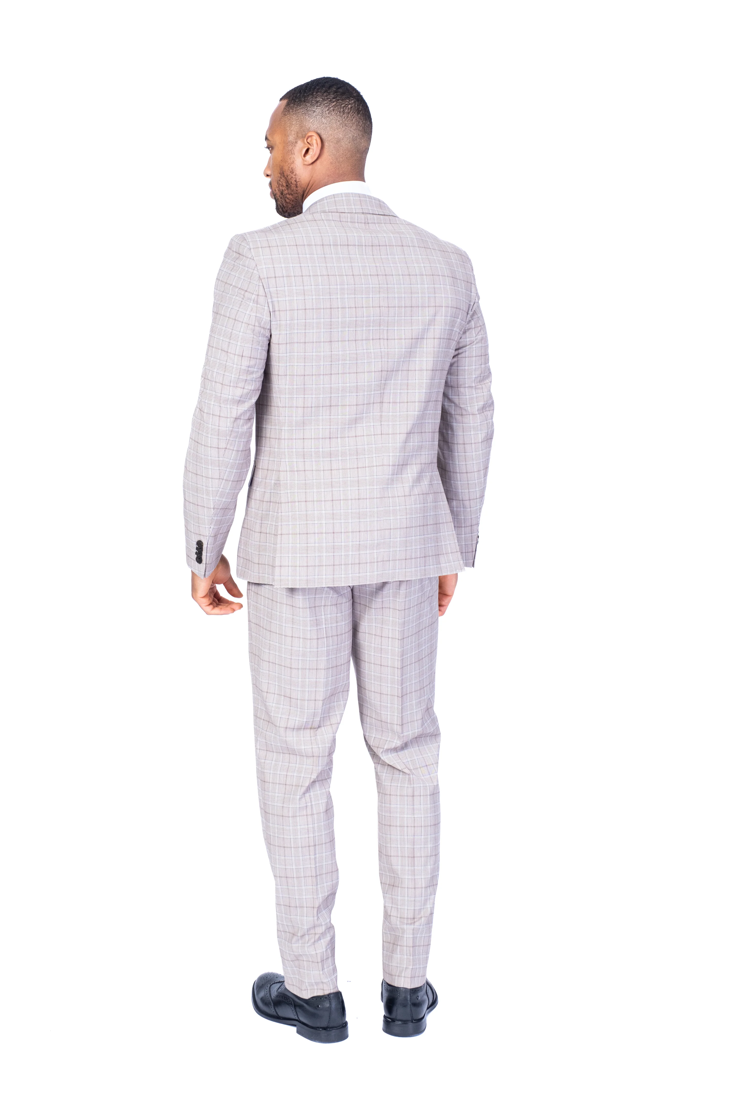 X-Fit Plaid Stretch Suit - Beige - Image 4