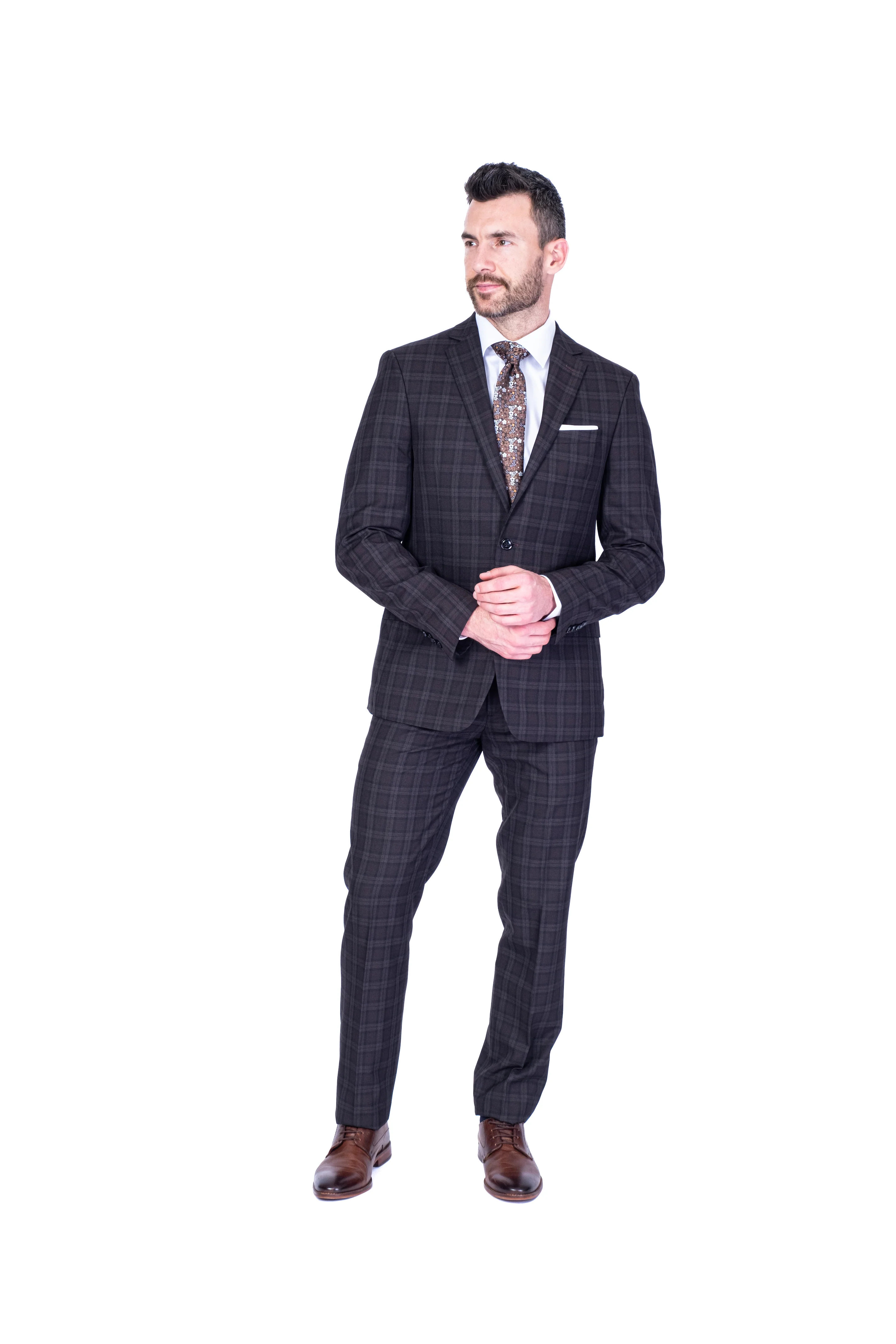 X-Fit Plaid Stretch Suit - Brown - Image 3