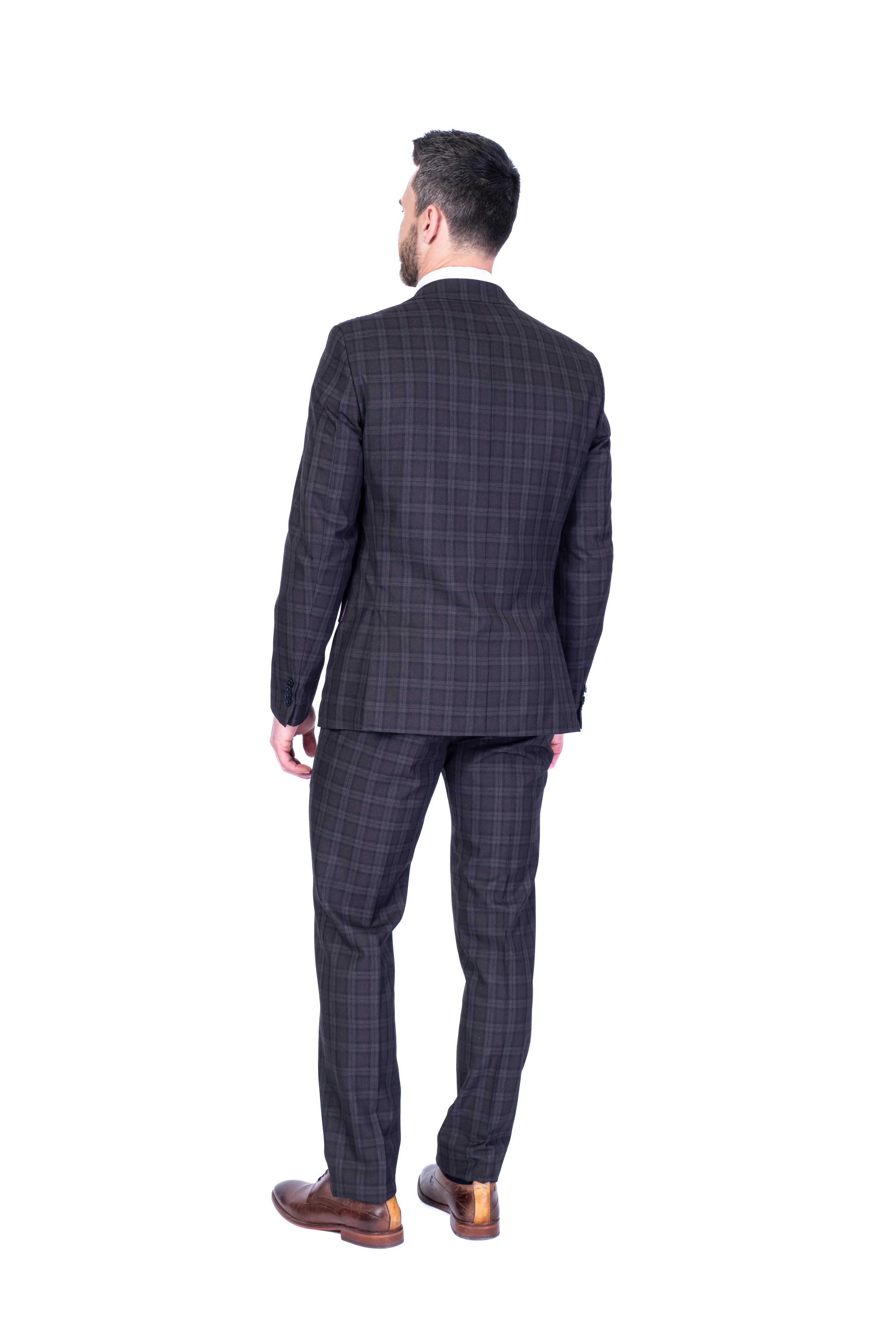 X-Fit Plaid Stretch Suit - Brown - Image 4