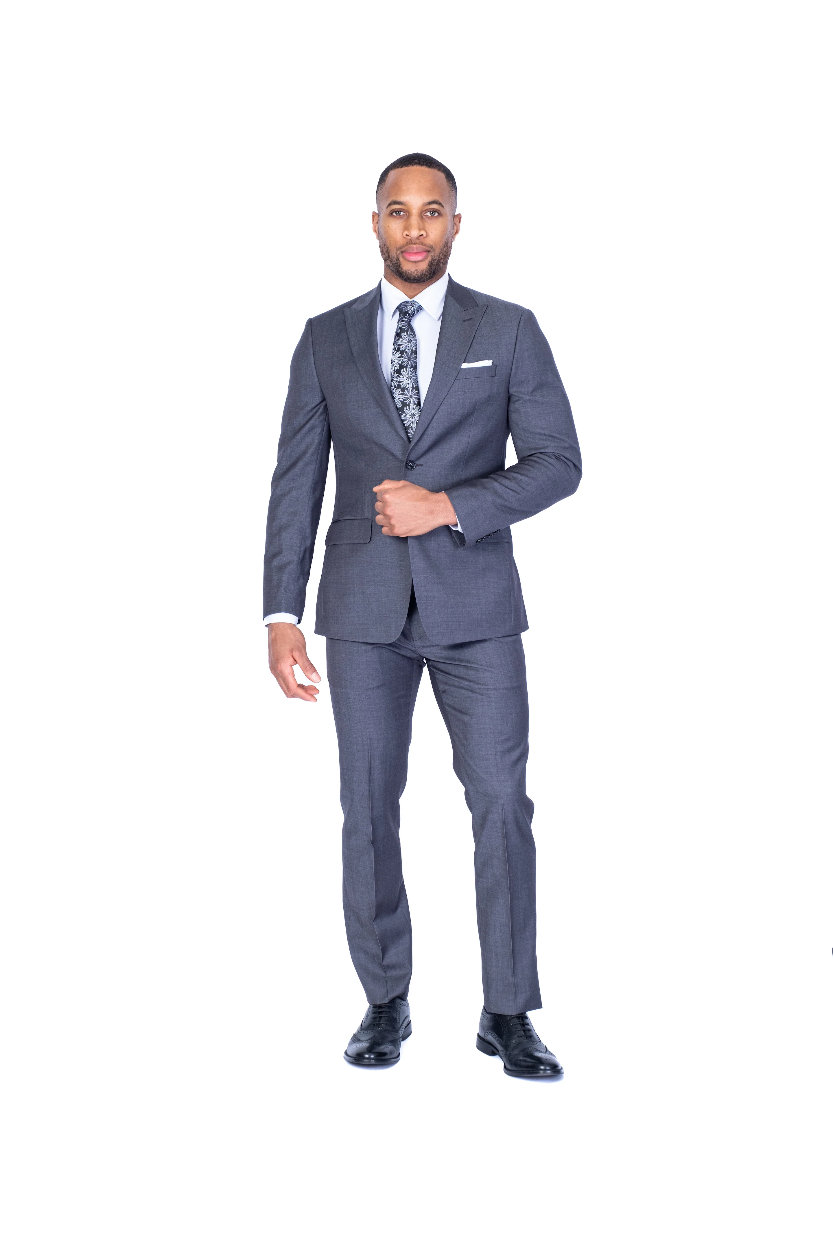 X-Fit Textured Peak Lapel Stretch Suit - Grey - Image 2