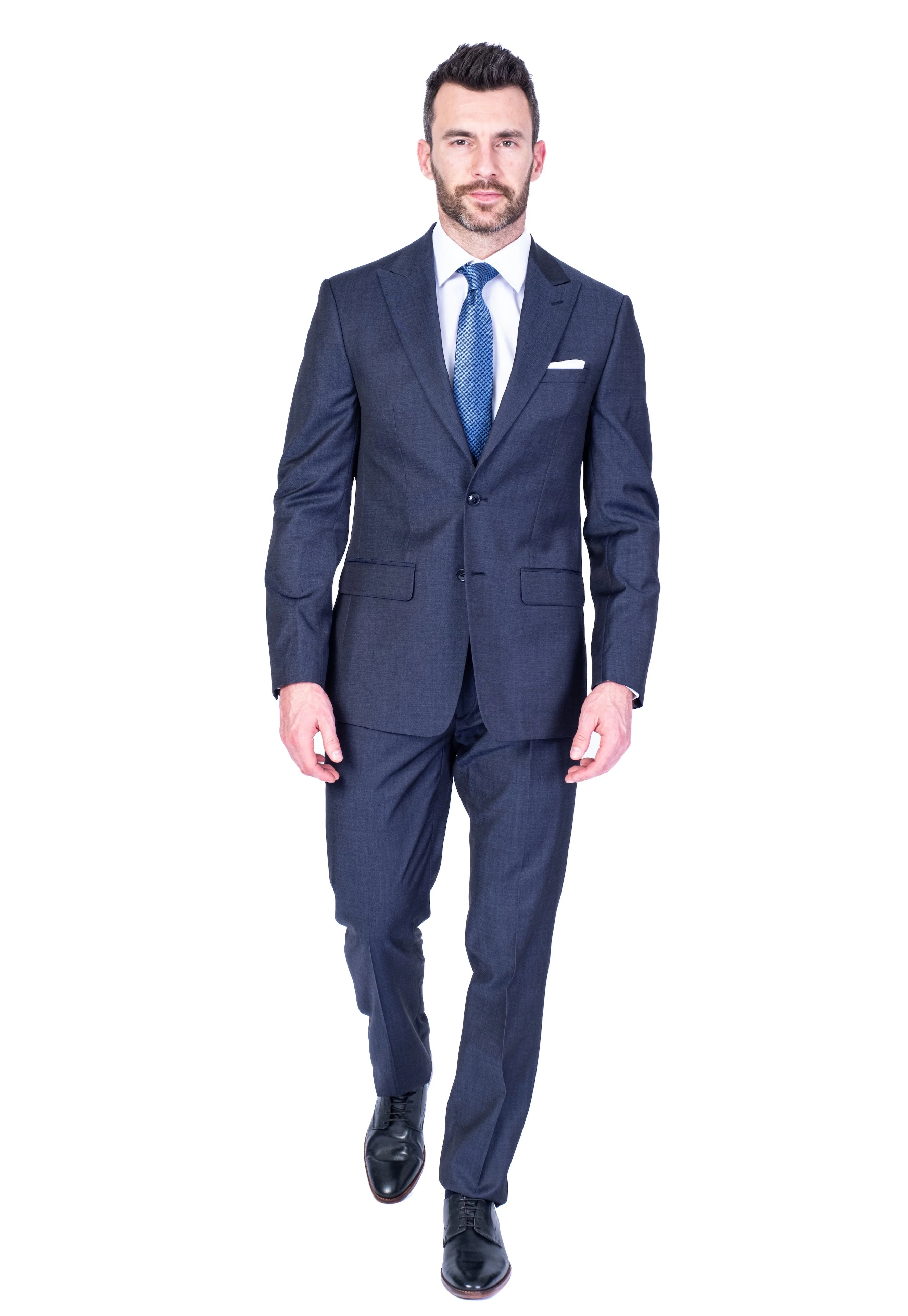 X-Fit Textured Peak Lapel Stretch Suit - Navy - Image 2