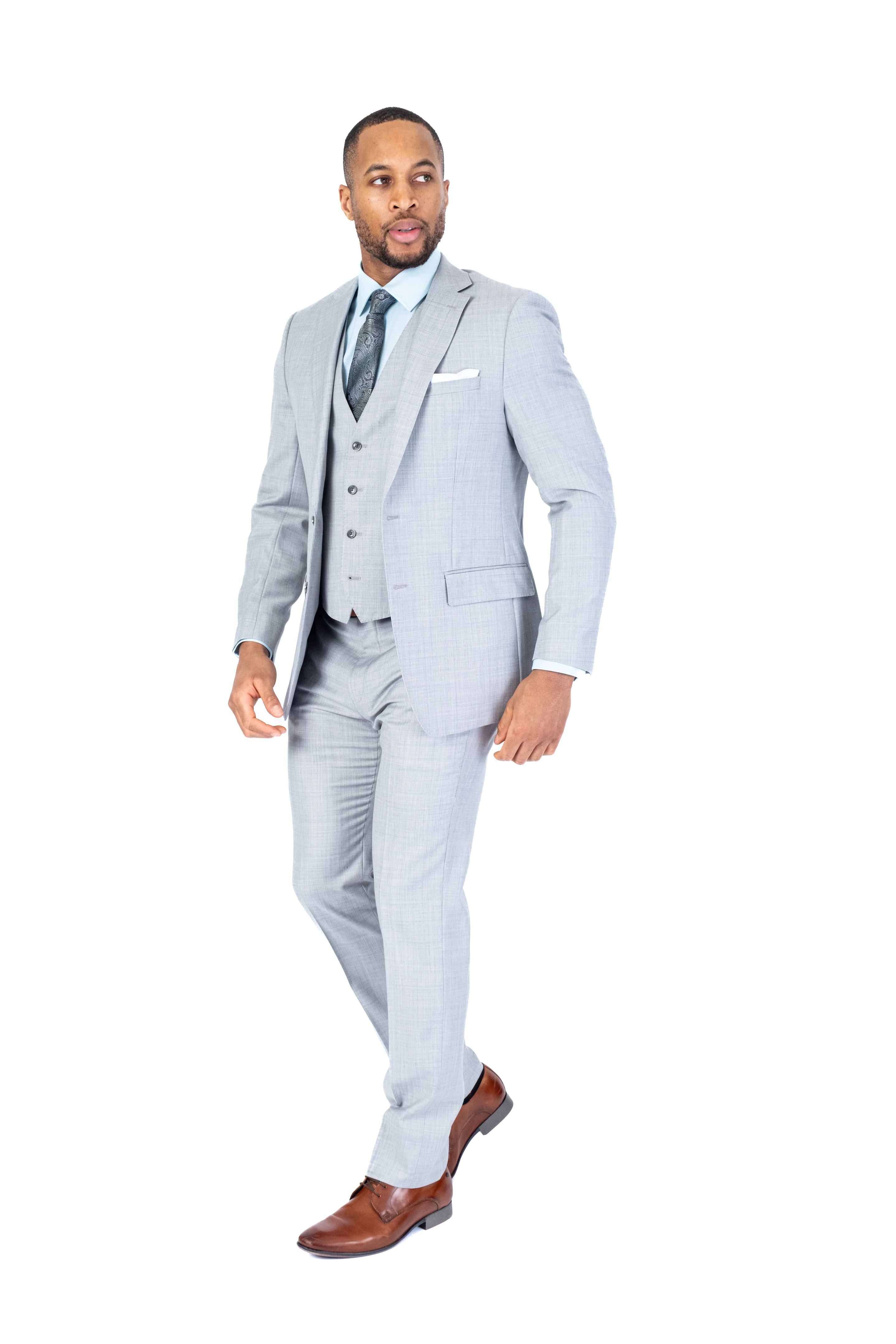 X-Slim 3pc Solid Stretch Suit - Silver - Image 3