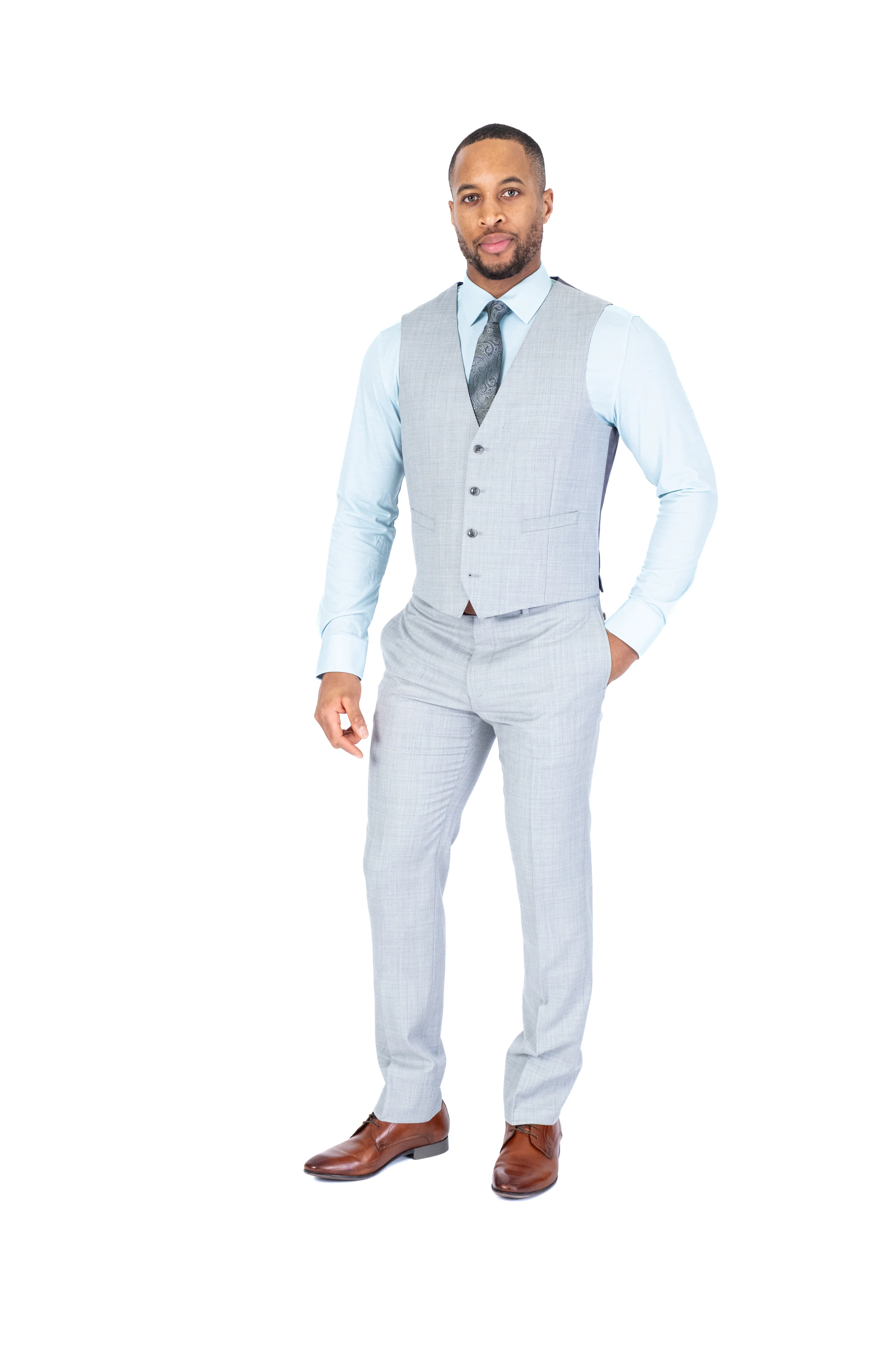 X-Slim 3pc Solid Stretch Suit - Silver - Image 4