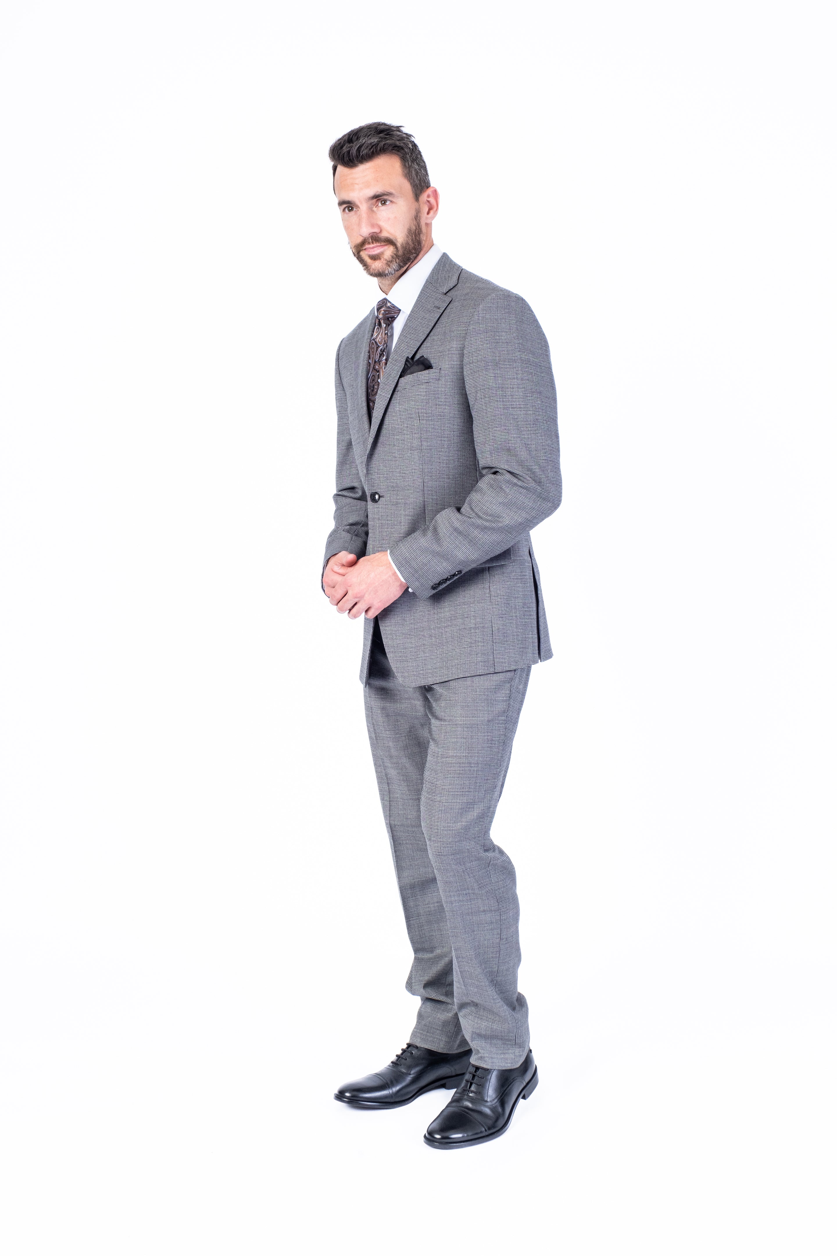 X-Slim Mini Houndstooth Suit - Tan/Brown - Image 3