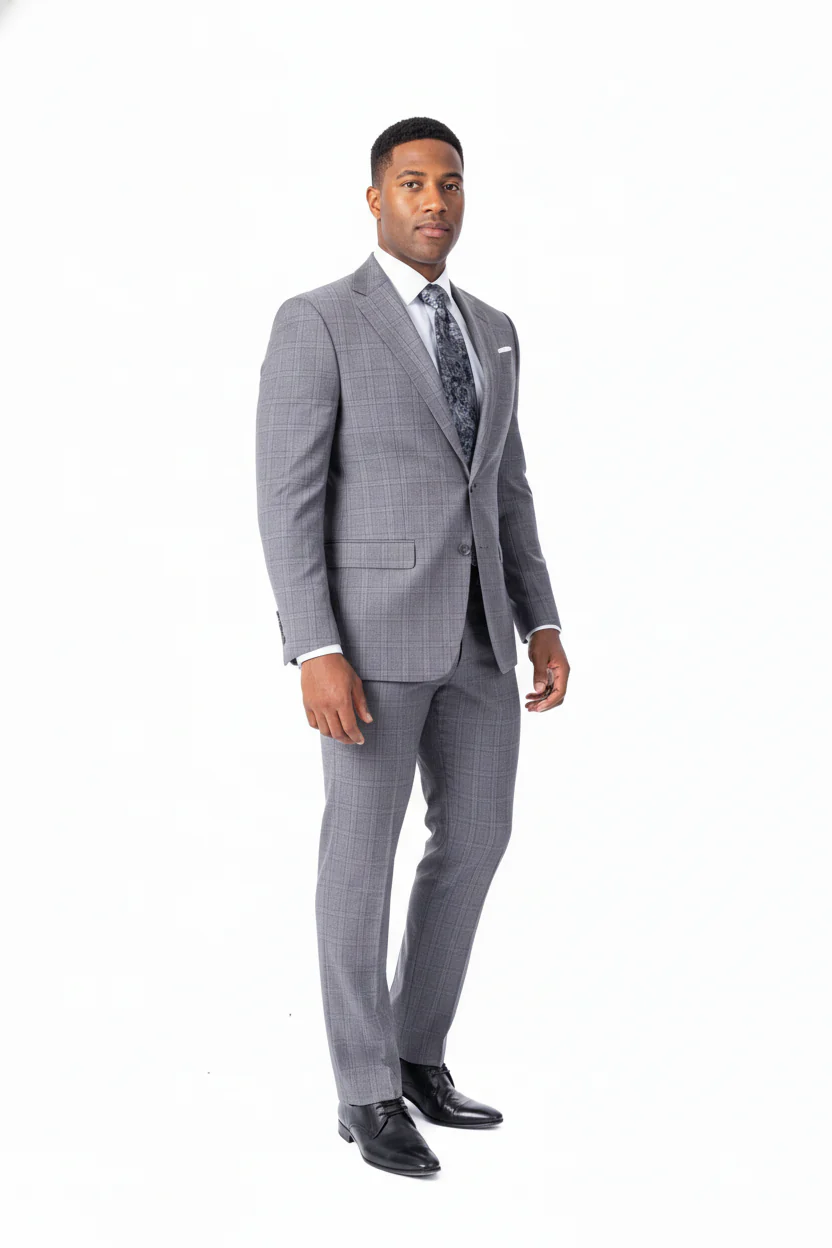 X-Slim Plaid Suit (Big & Tall)- Light Grey - Image 3